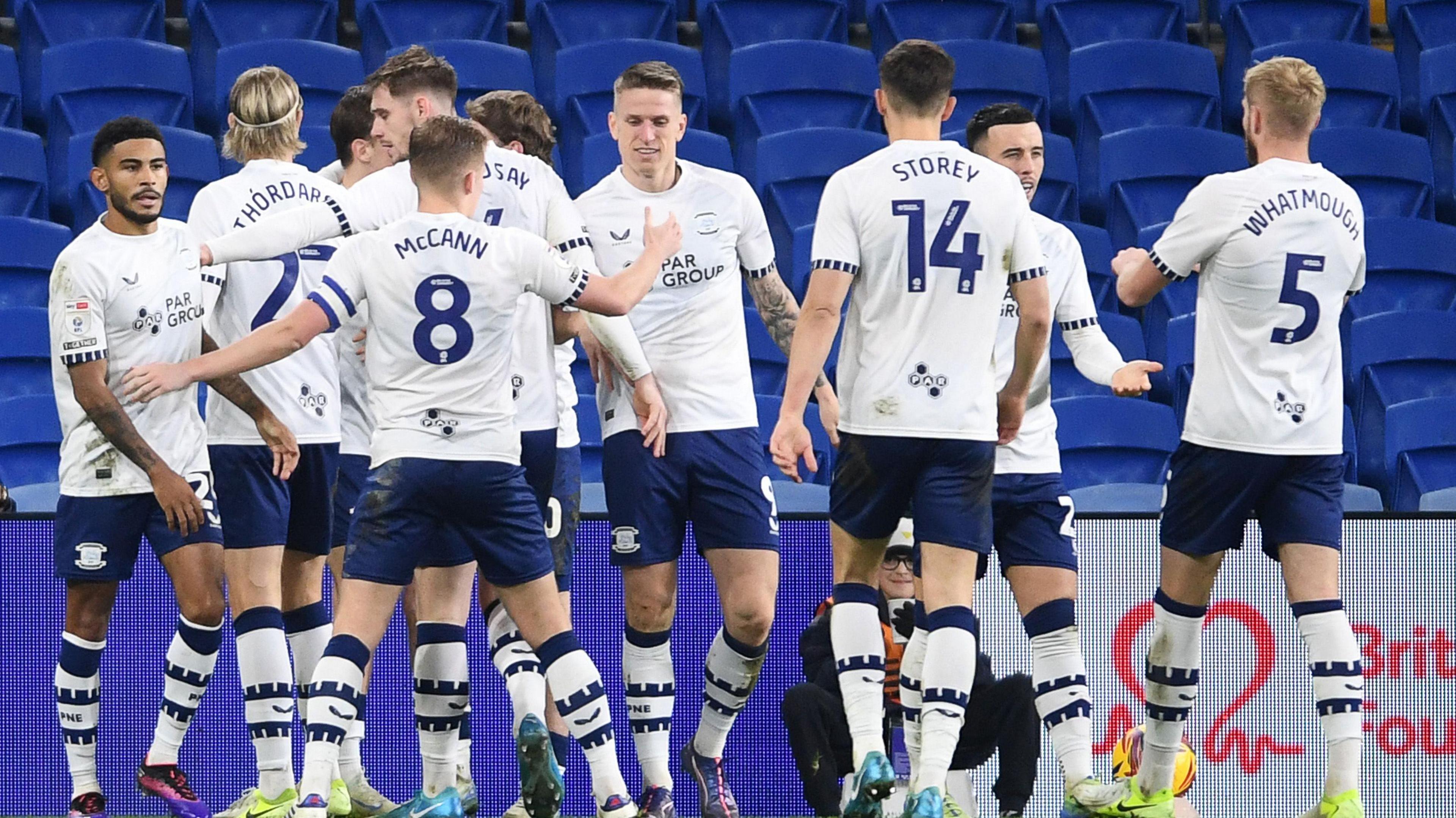 Preston celebrate opening goal against Cardiff