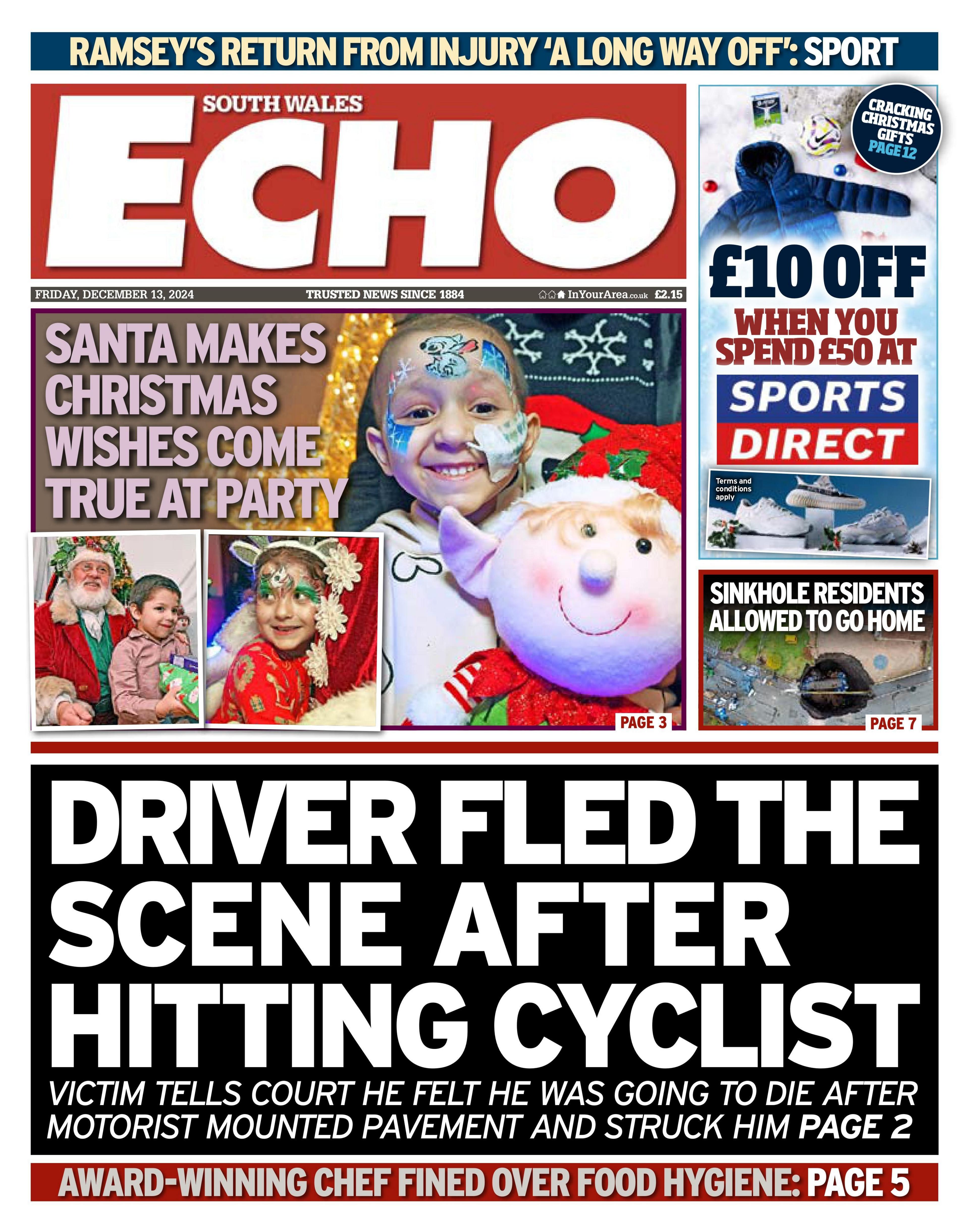 Front page of the South Wales Echo 