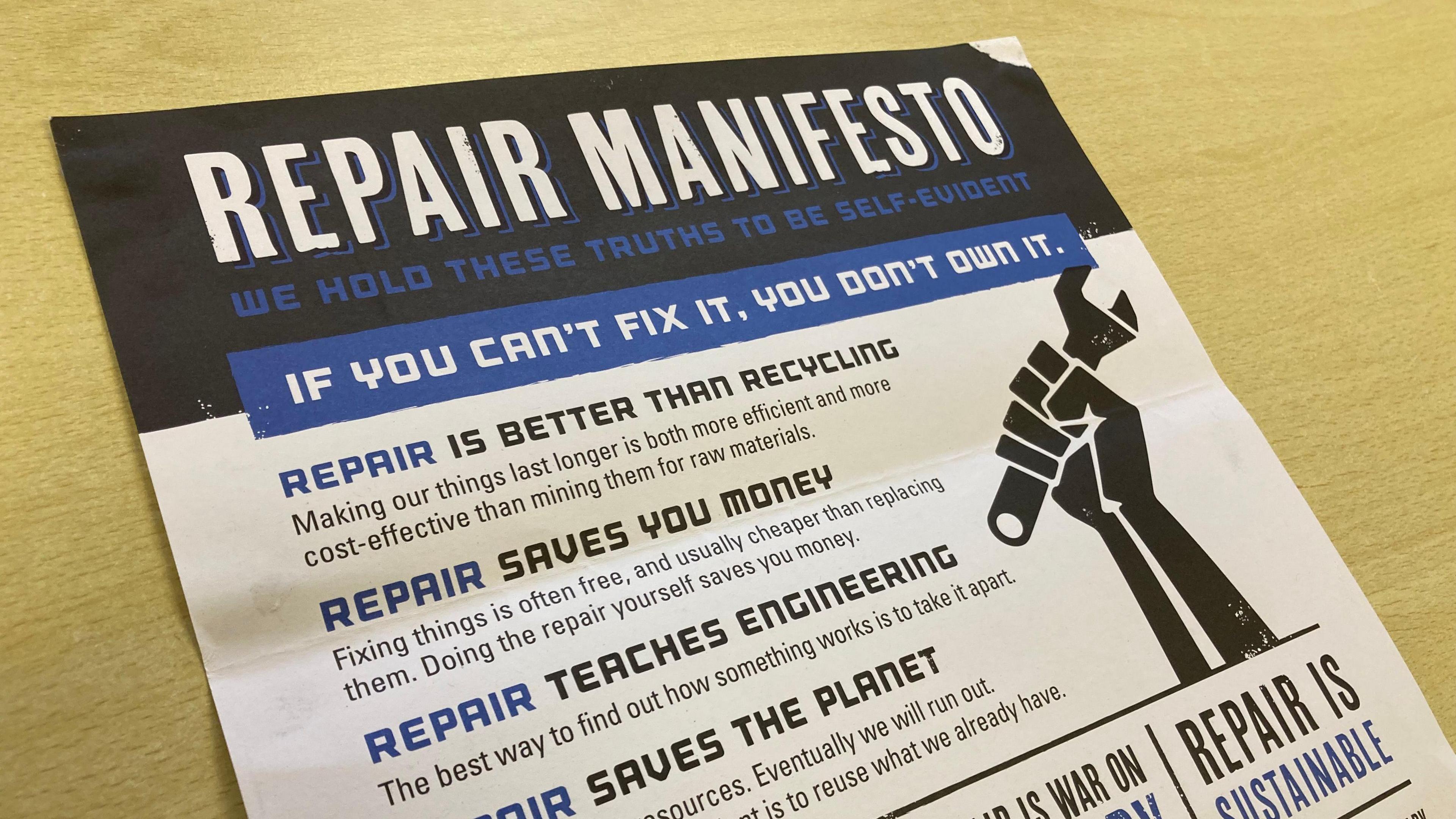 A page outlining the Repair Manifesto