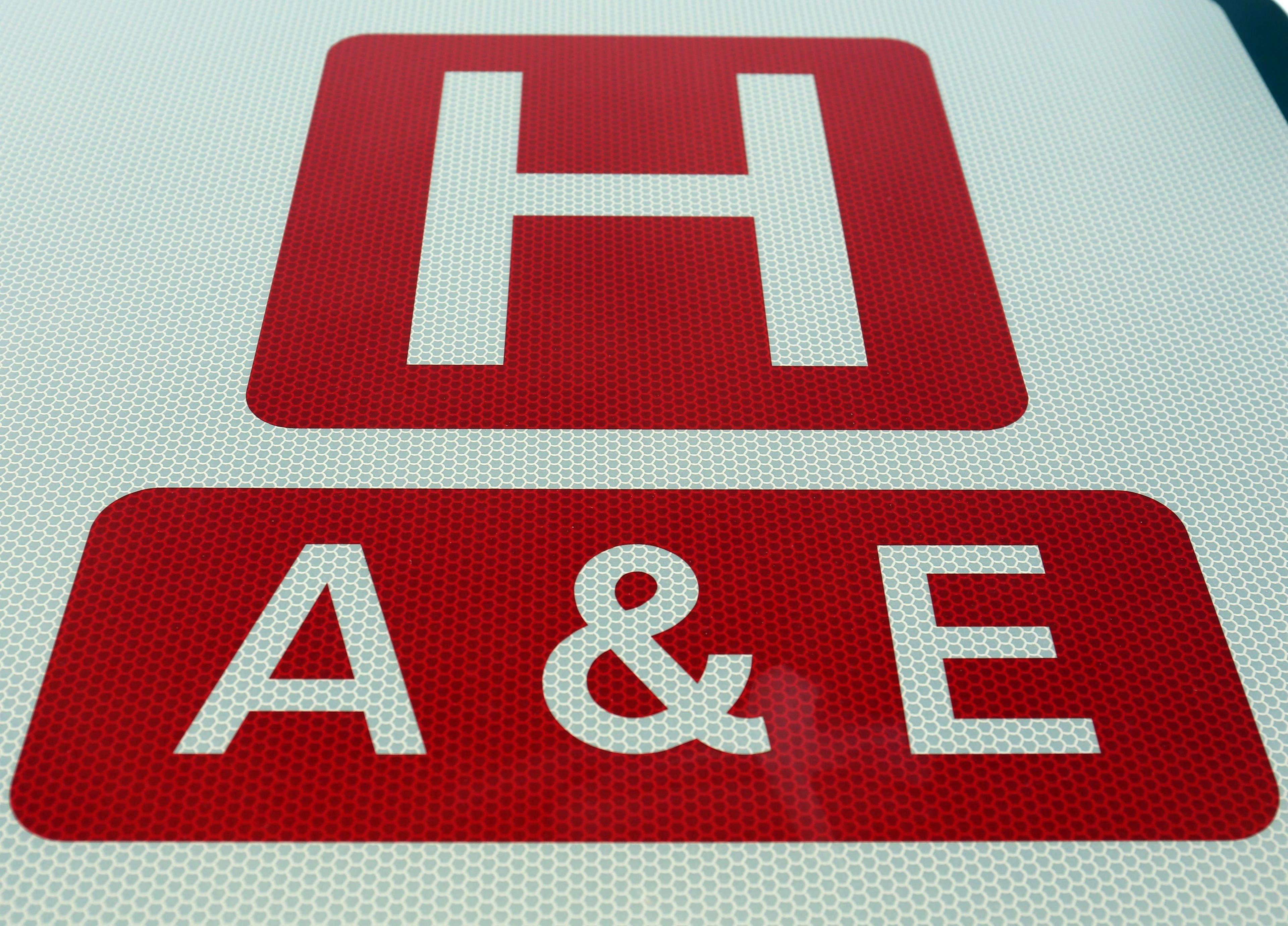 A hospital A&E sign.