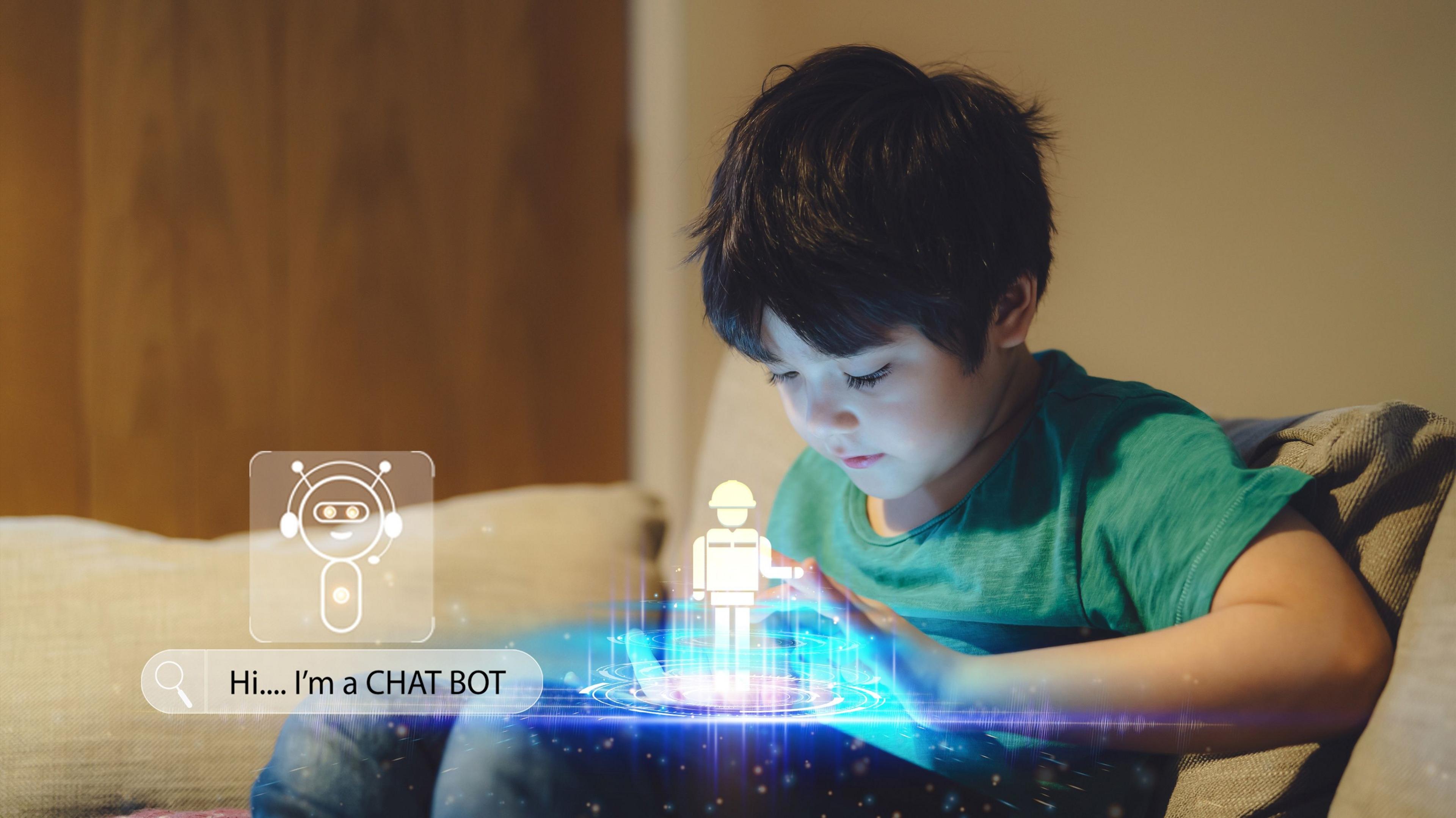 A boy using AI on a tablet