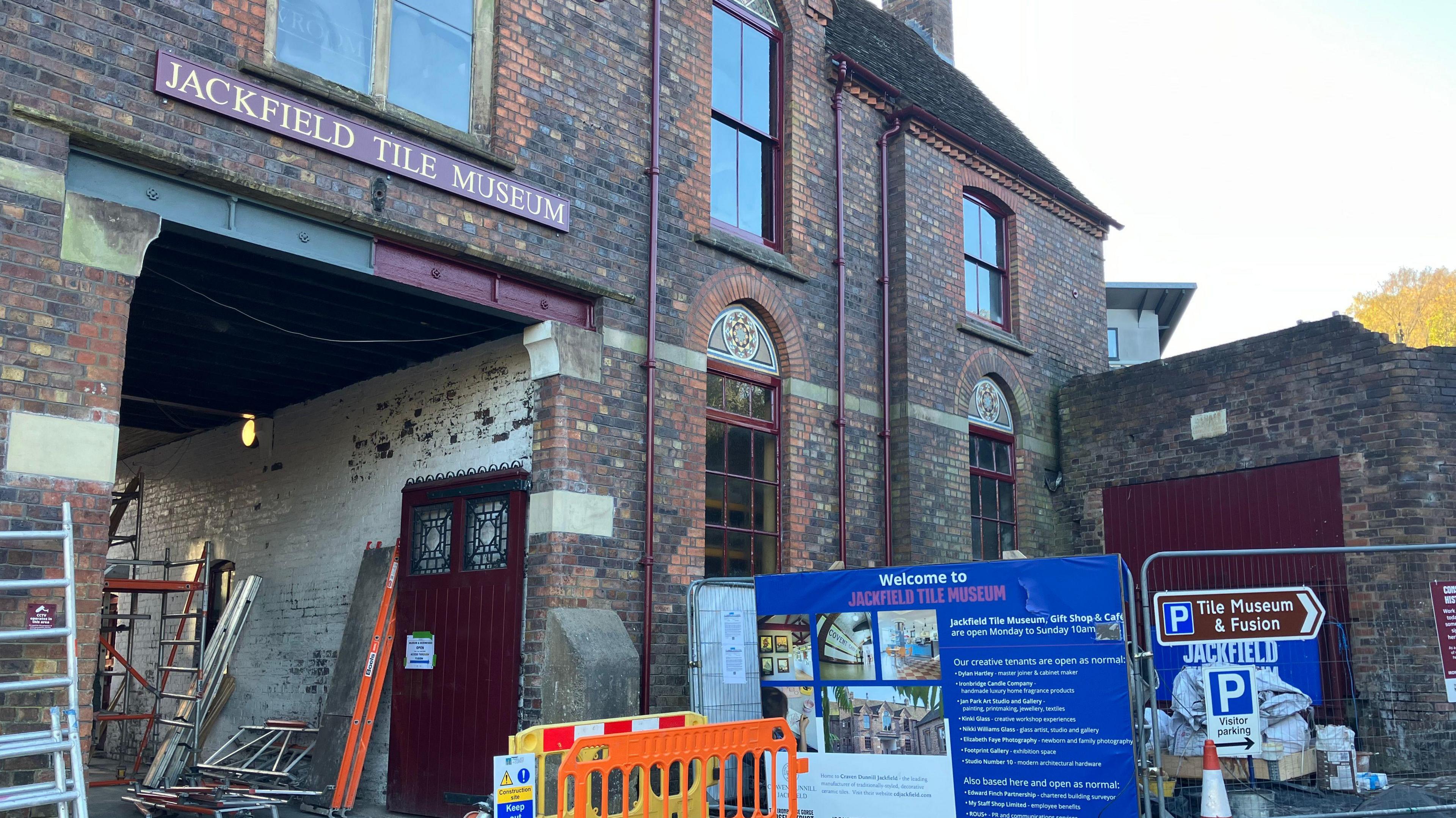 Scaffolding at Jackfield Tile Museum, which has been up since April