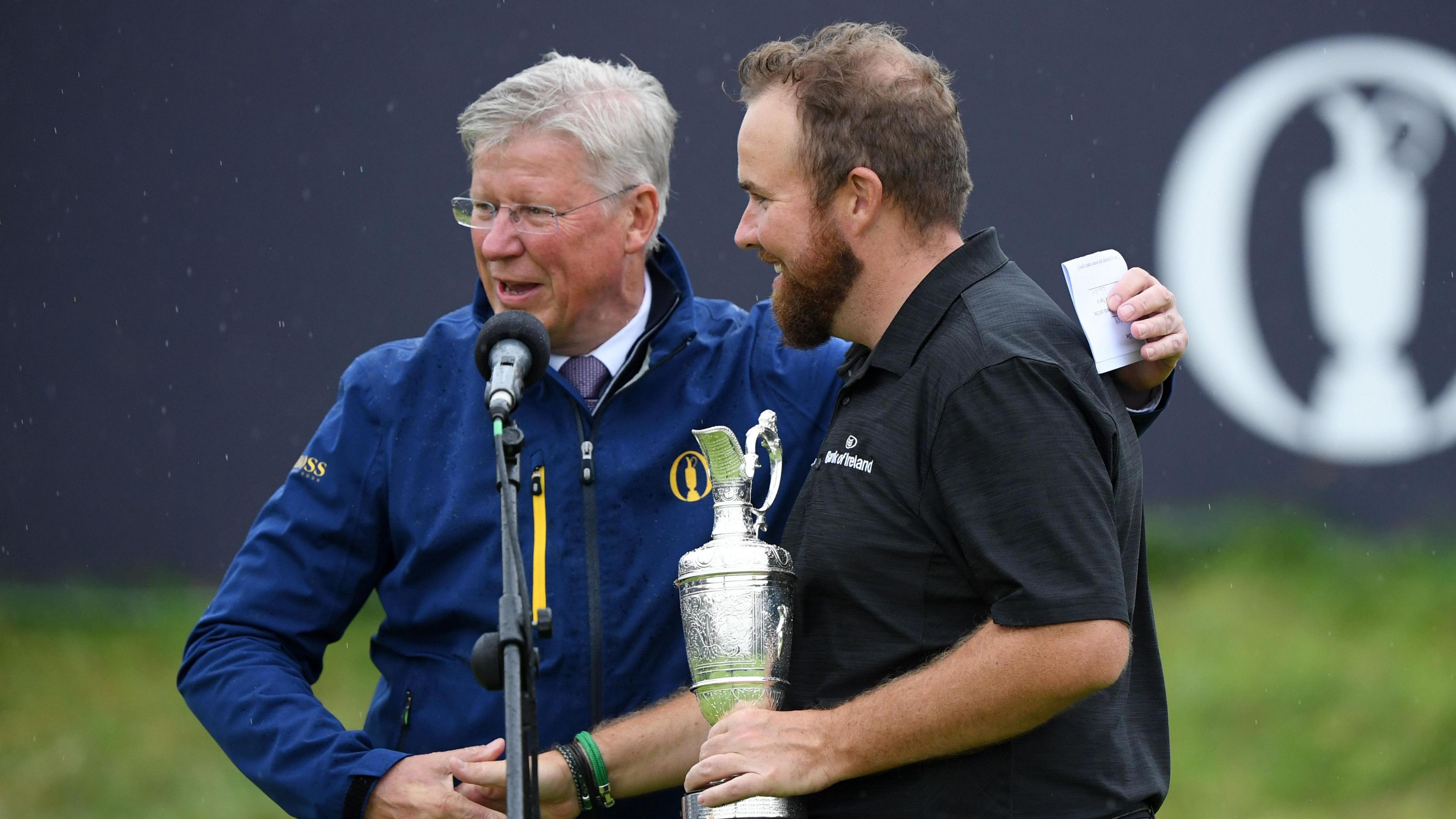 Martin Slumbers presents Shane Lowry with the Claret Jug at Royal Portrush in 2019