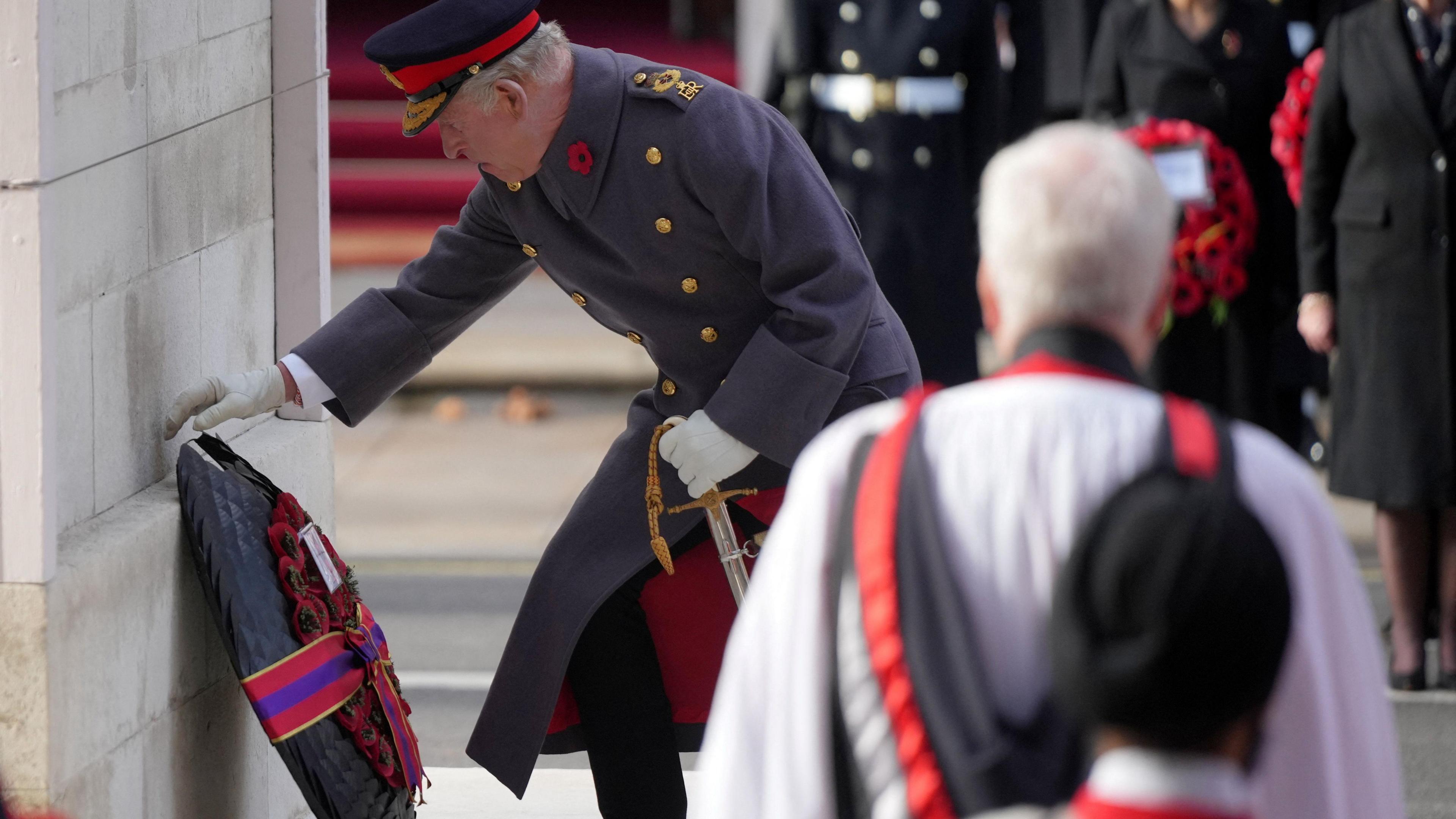 The King laying a wreath on the Cenotaph in Whitehall