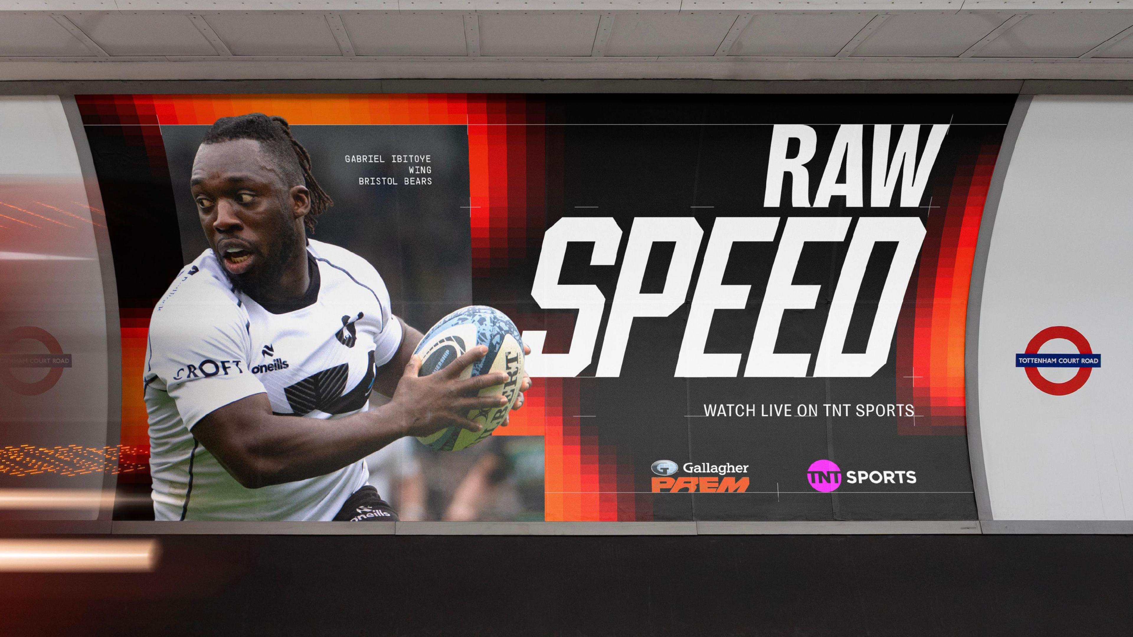 A mock-up of an billboard for the Prem featuring Bristol Bears winger Gabriel Ibitoye