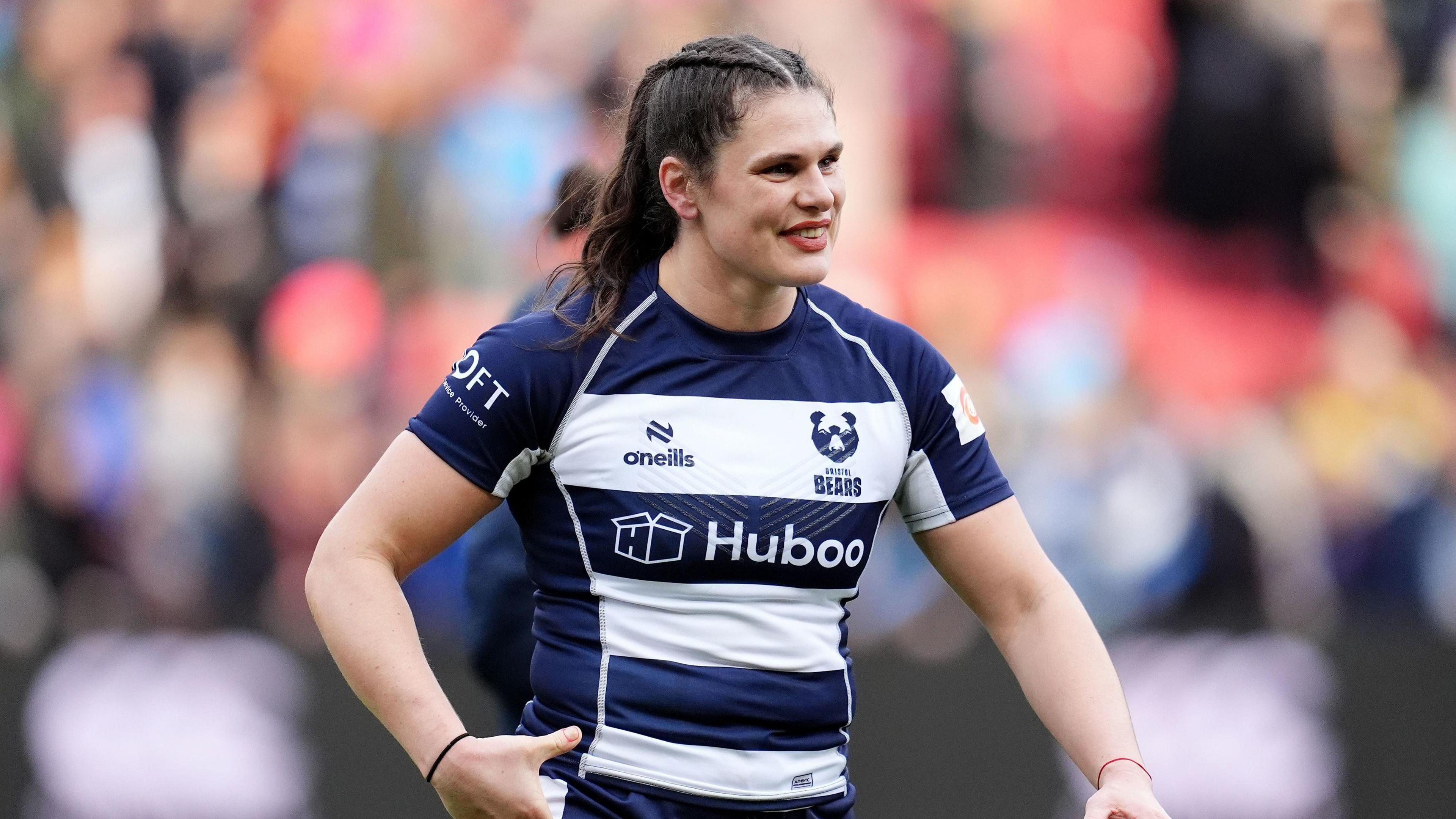 Ilona Maher standing on the field during Bristol Bears' match with Gloucester-Hartpury