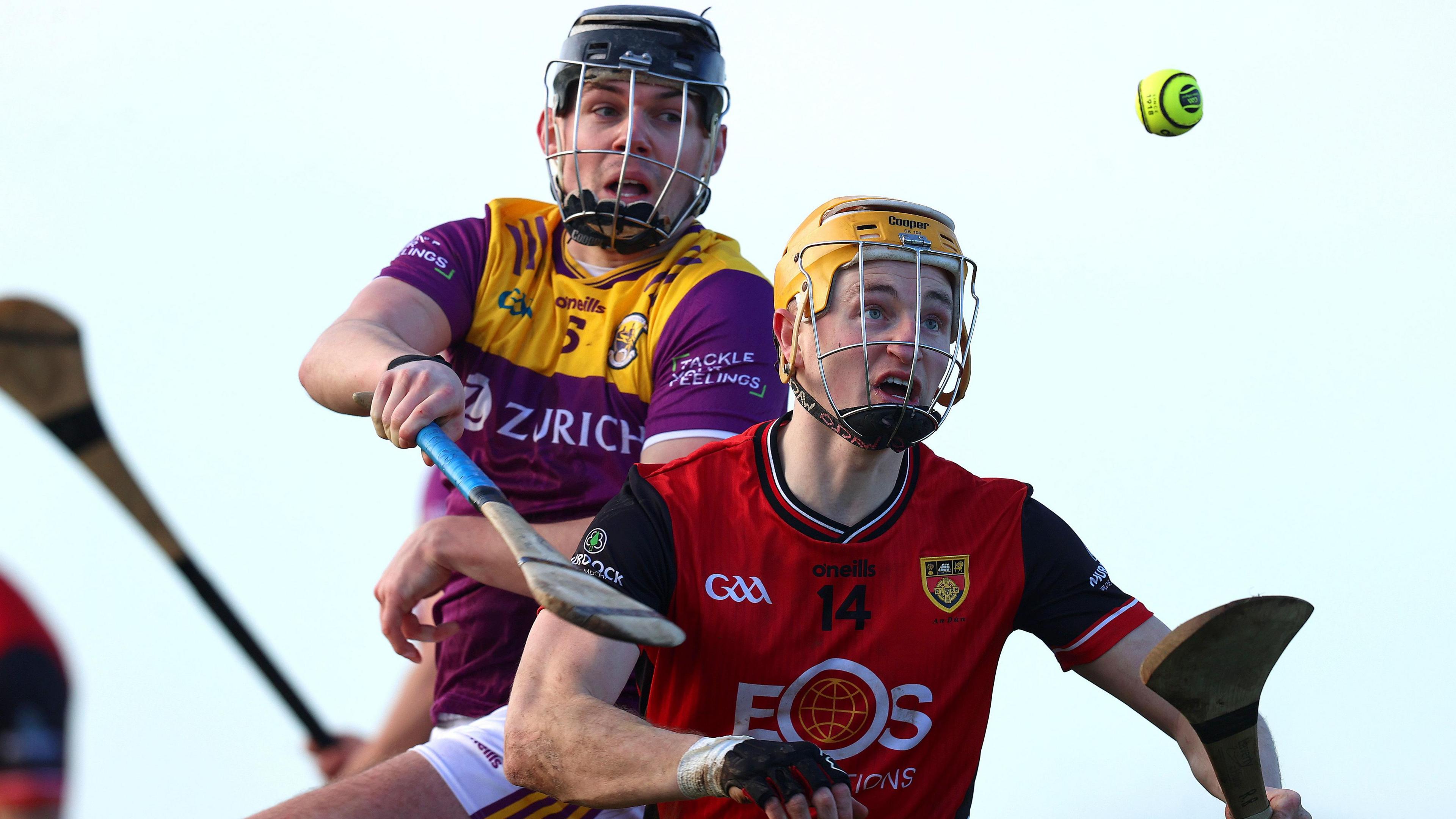 Down's Ronan Beatty is challenged by Wexford's Philip Dempsey