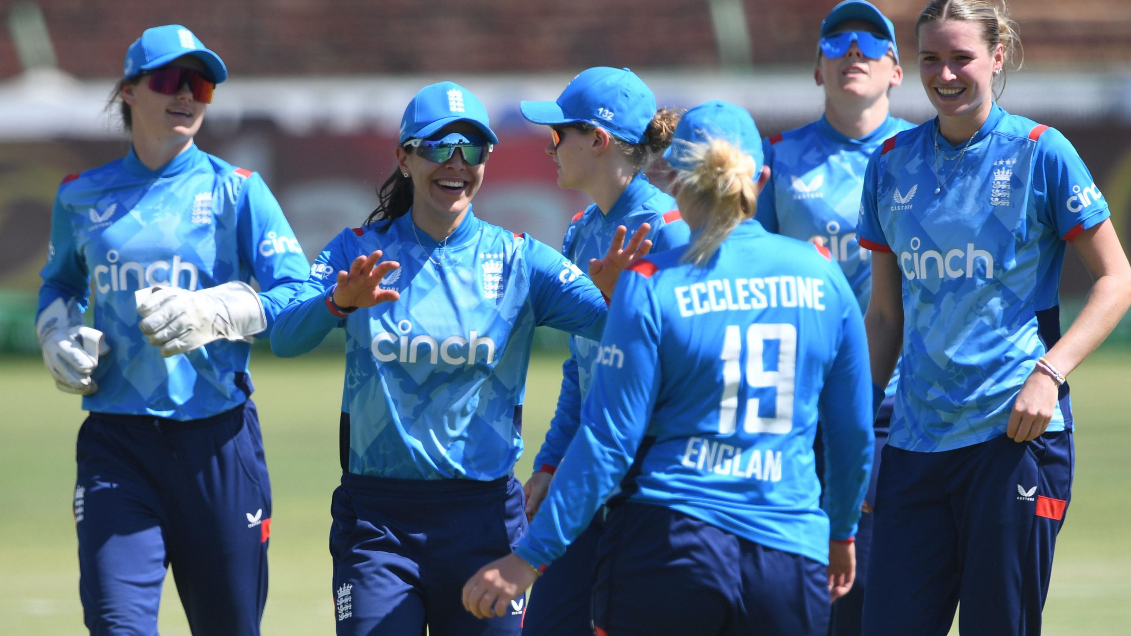 England celebrate a wicket