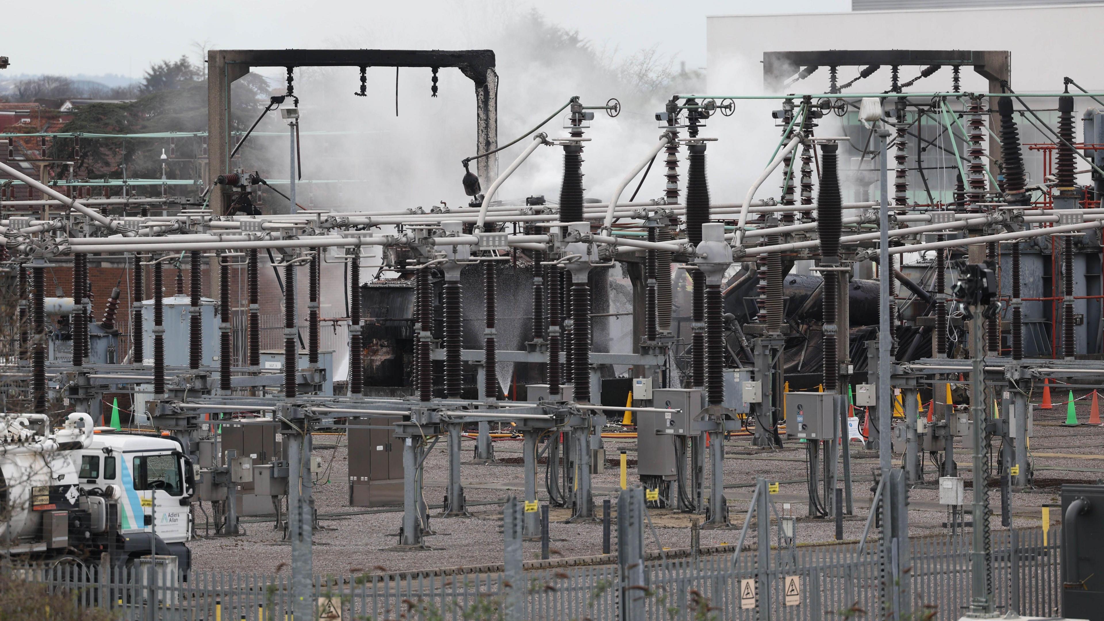 Smoke billows from the North Hyde Electricity Substation in Haye