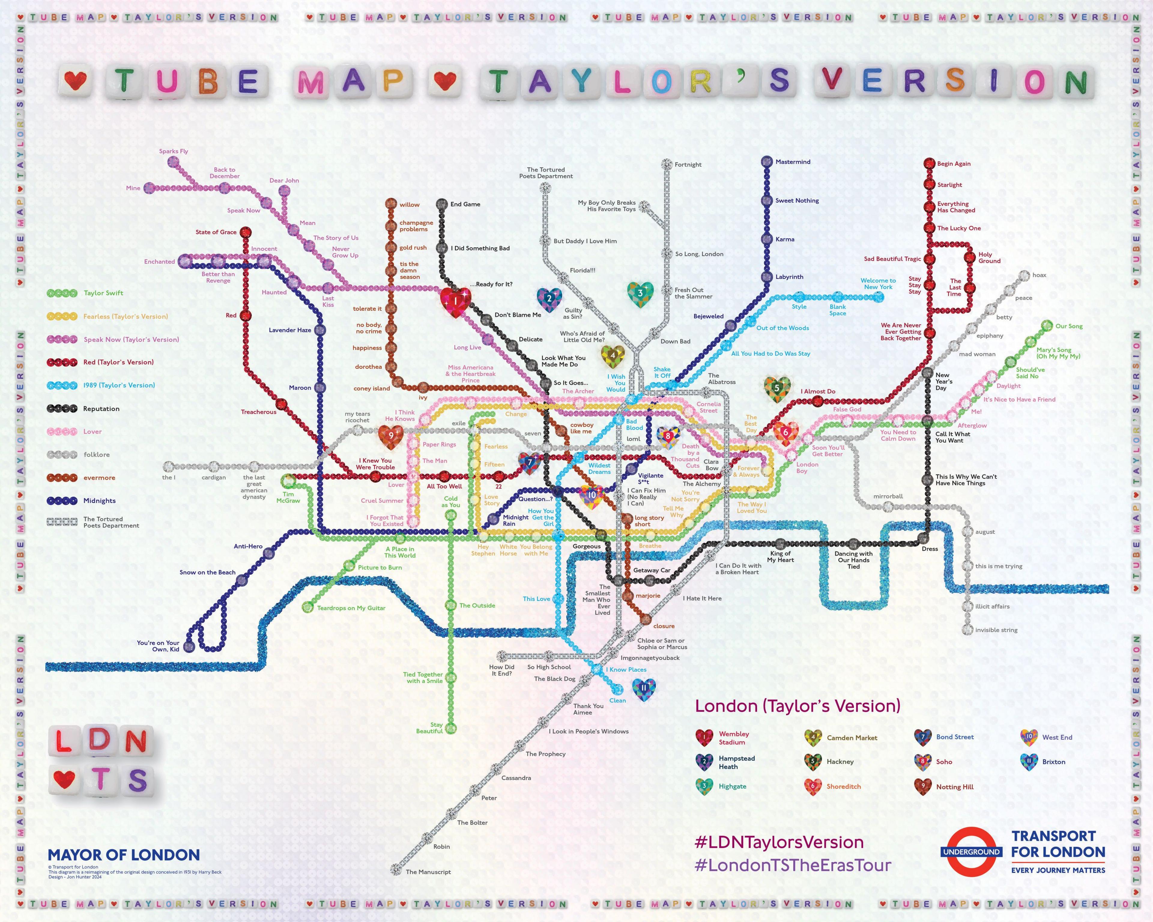 a map of the london tube with taylor swift references