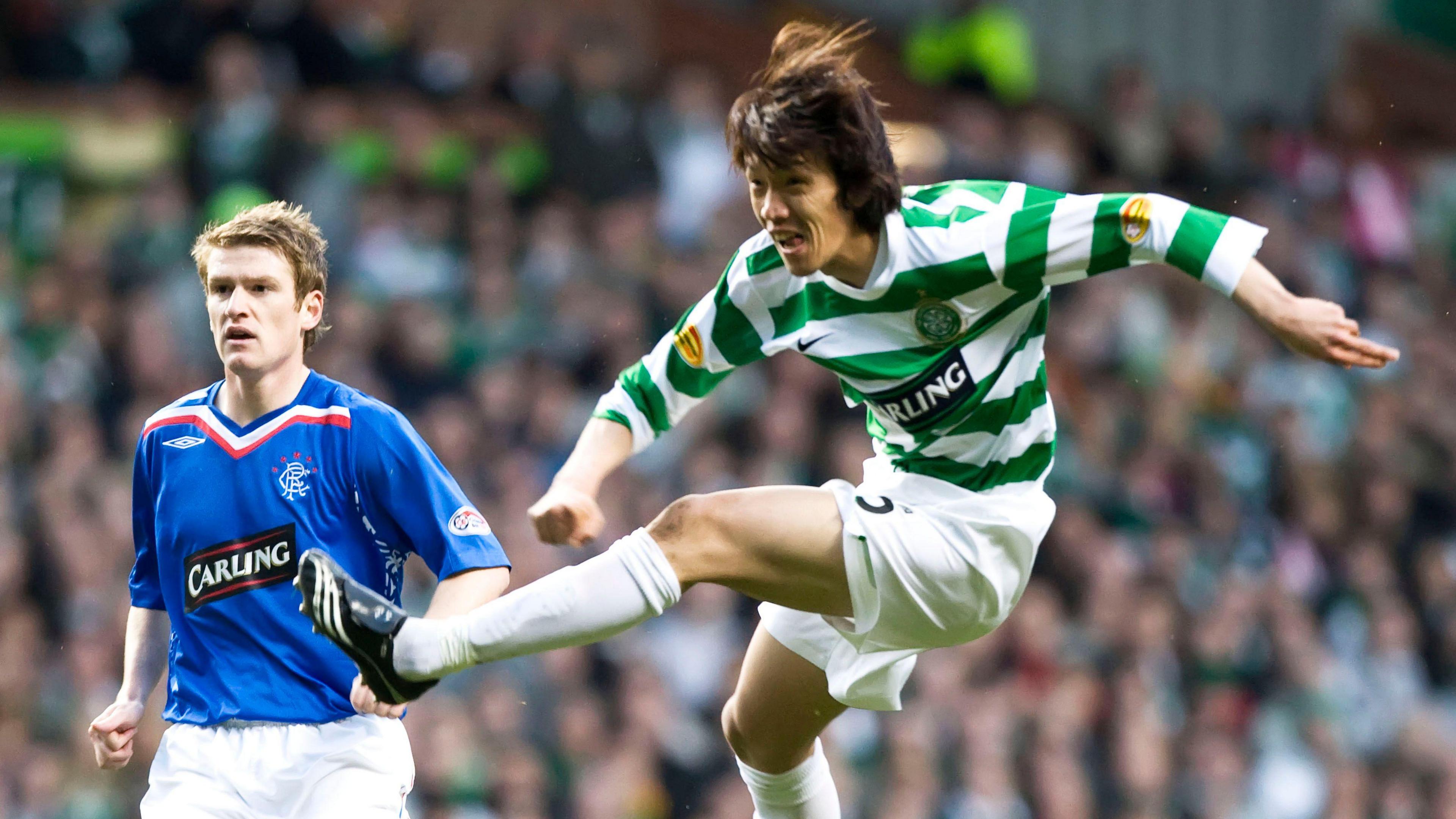 Shunsuke Nakamura scores for Celtic against Rangers in 2008