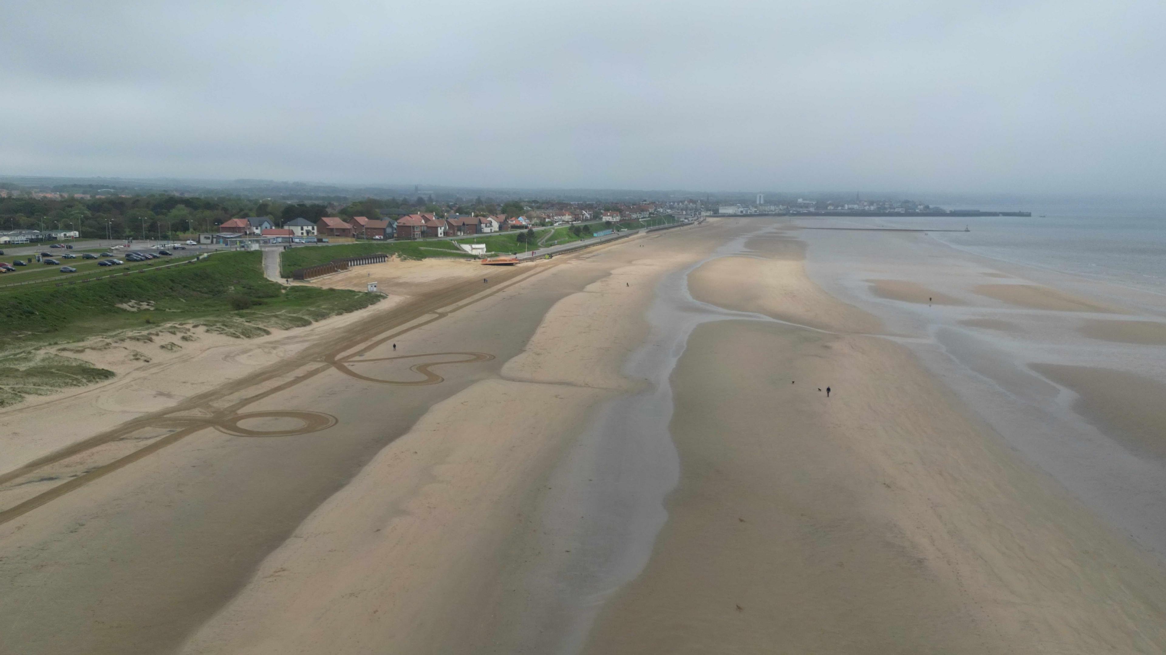 Aerial shot of Bridlington South Beach. 