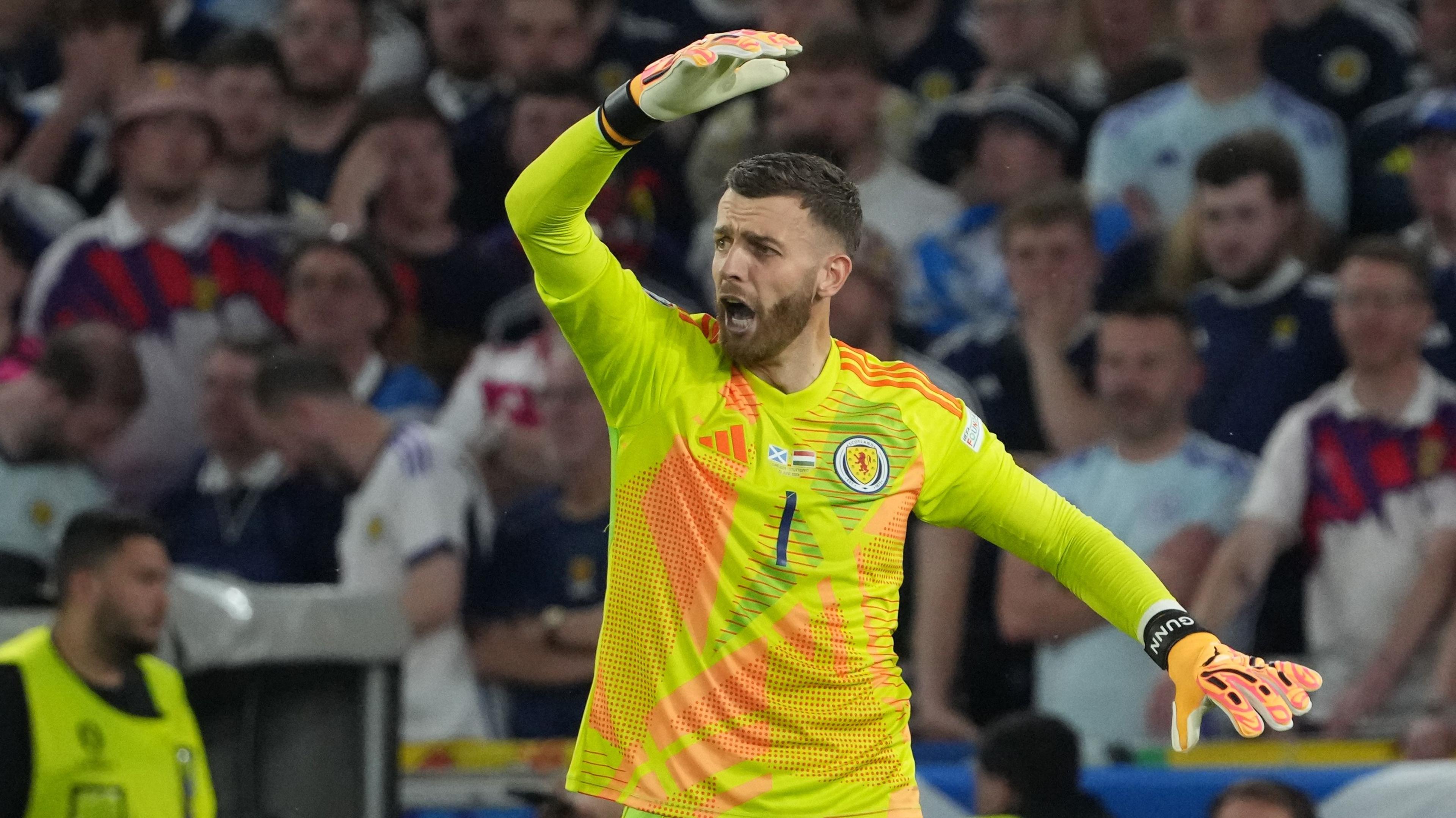 Angus Gunn in action for Scotland at Euro 2024