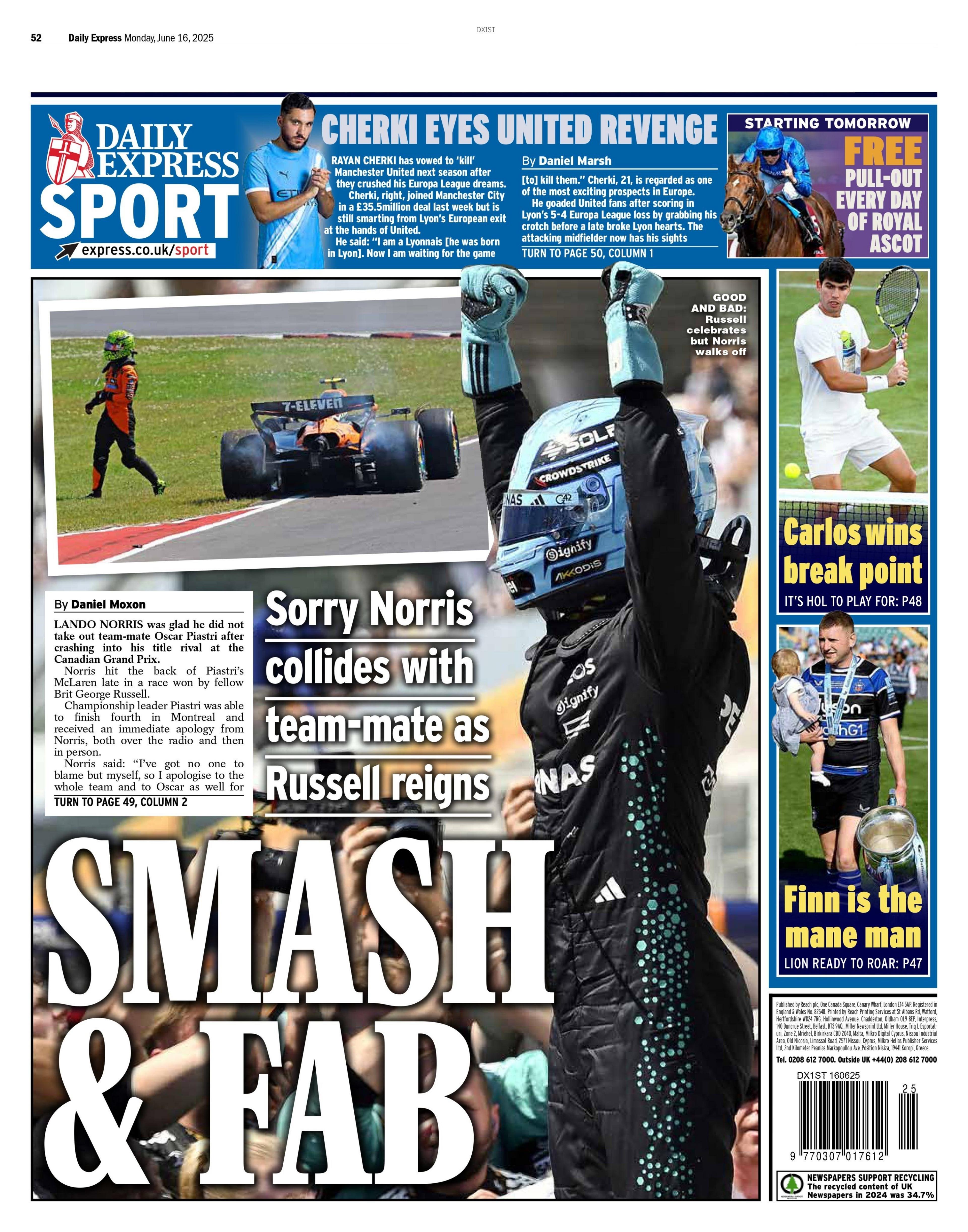 Back page of Monday's Daily Express