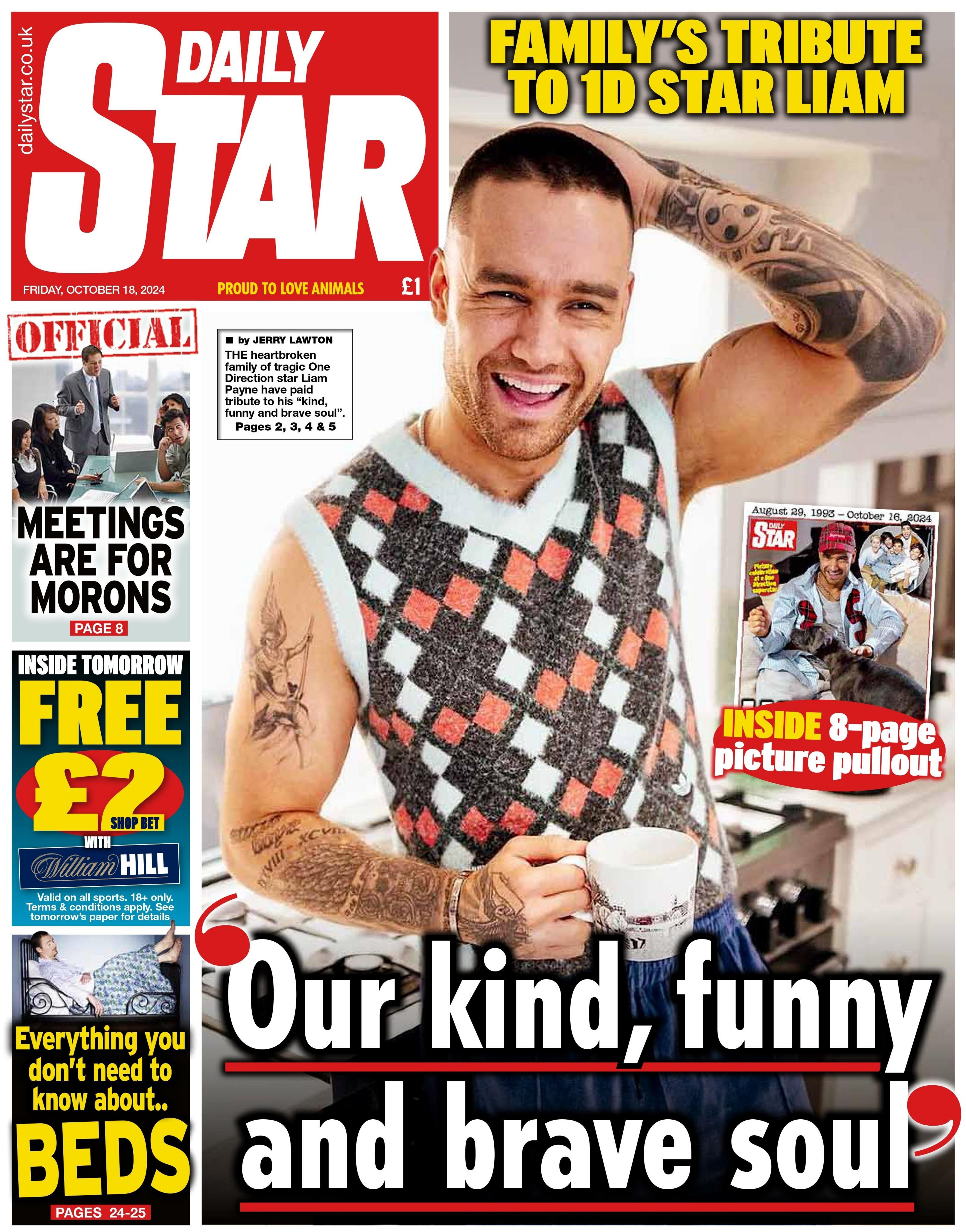 The Daily Star front page. The headline reads "Our kind, funny and brave soul". 