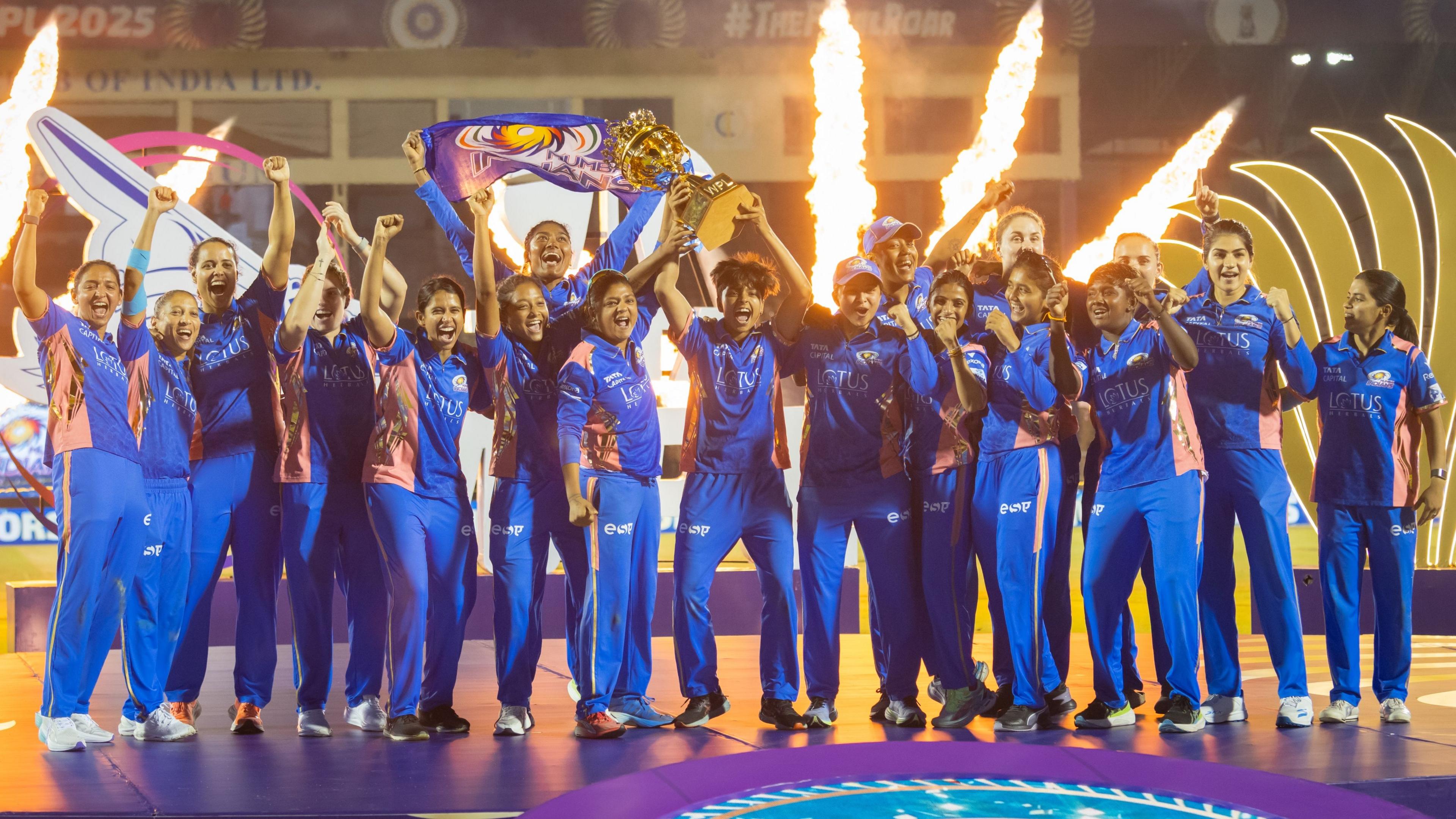 Mumbai Indians celebrate winning the 2025 Women's Premier League