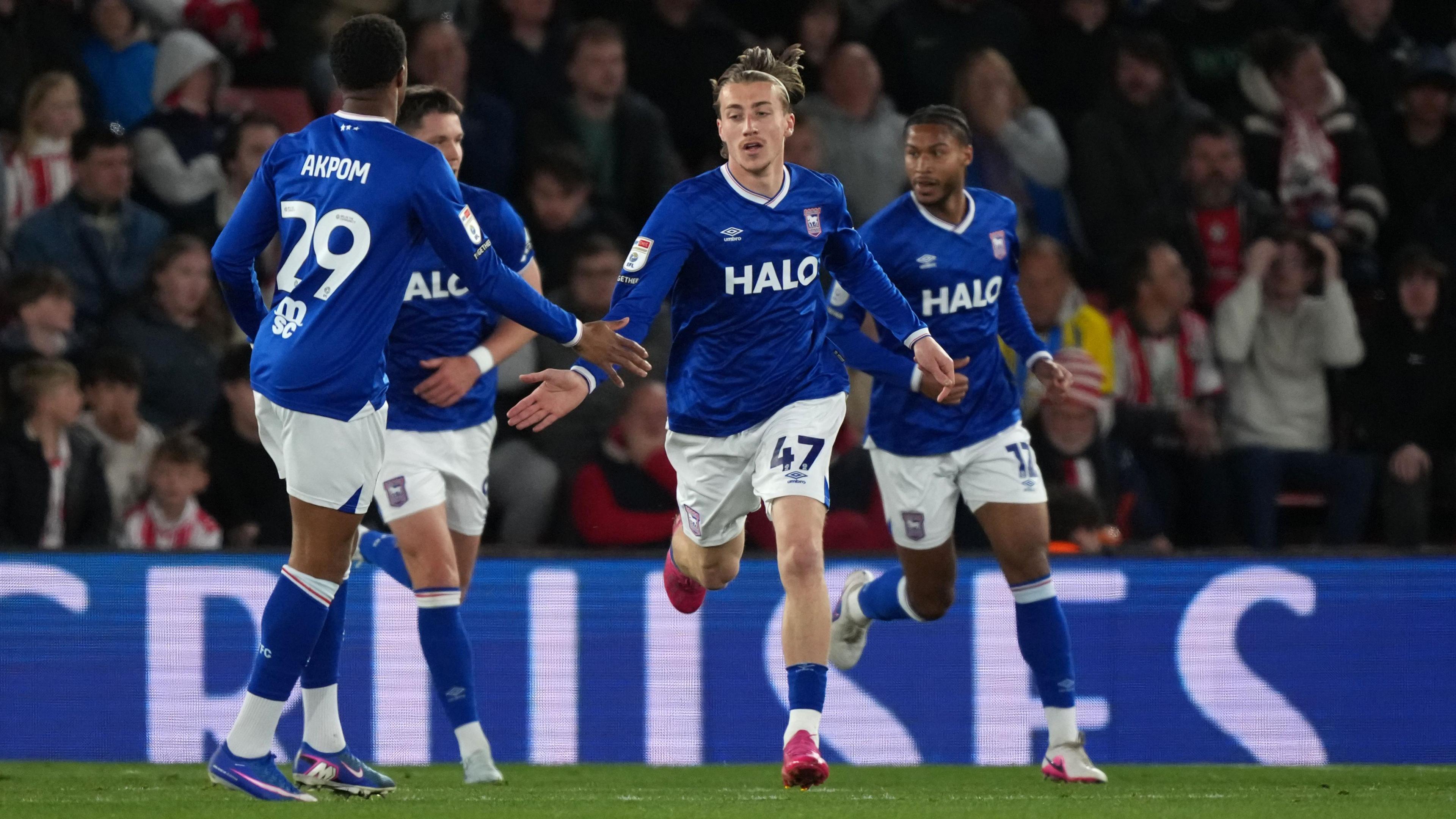 Jack Clarke celebrates after scoring for Ipswich