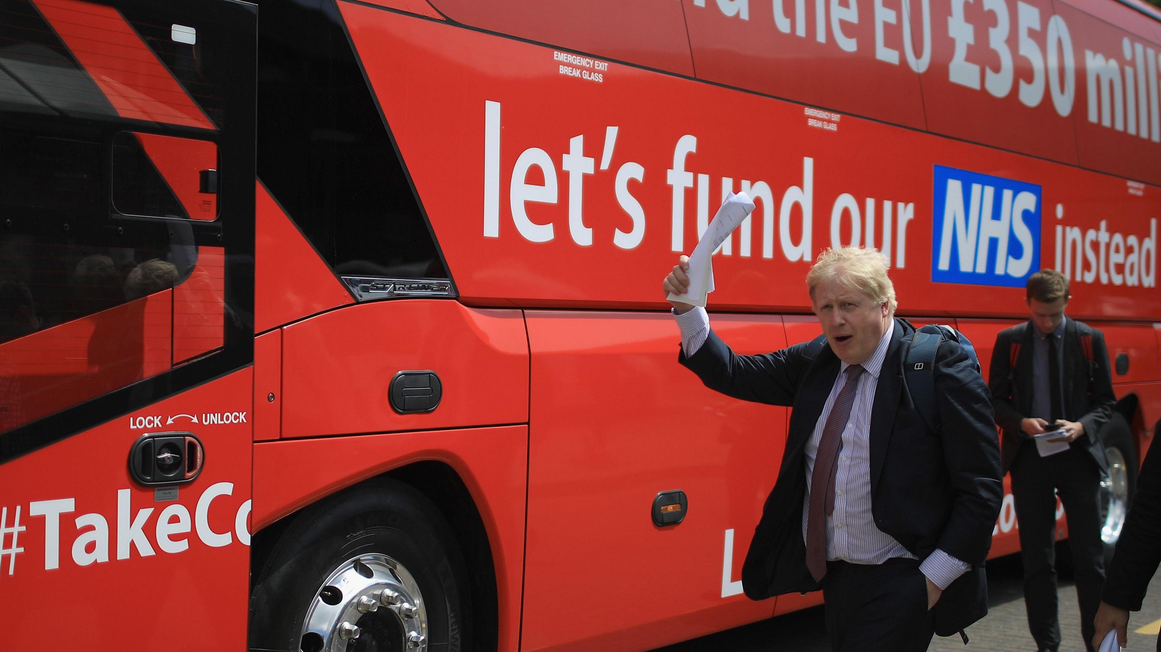 Boris Johnson about to board the Vote Leave, Brexit Battle Bus in 2016