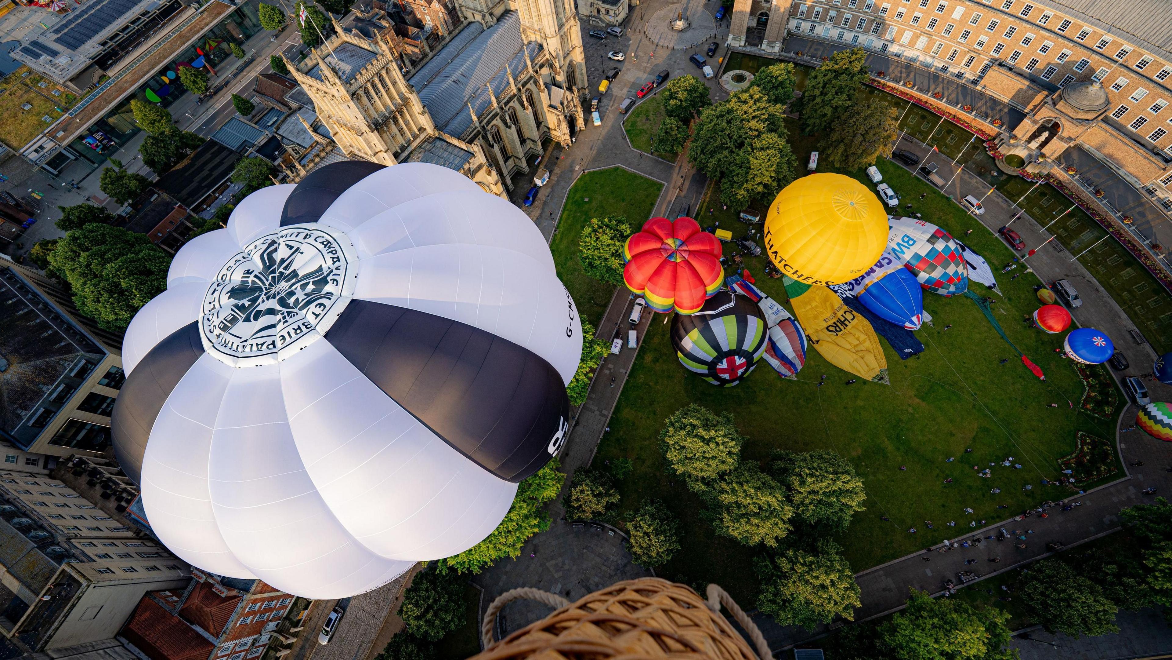 Balloons taking off from College Green