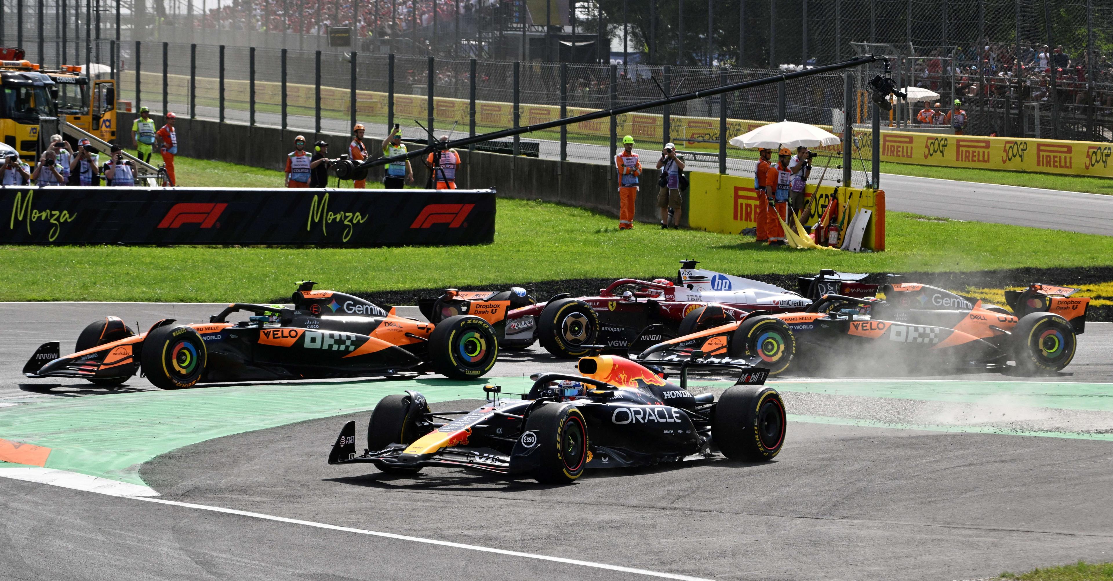 Red Bull's Max Verstappen cuts nan chicane going into nan first area of nan Italian Grand Prix