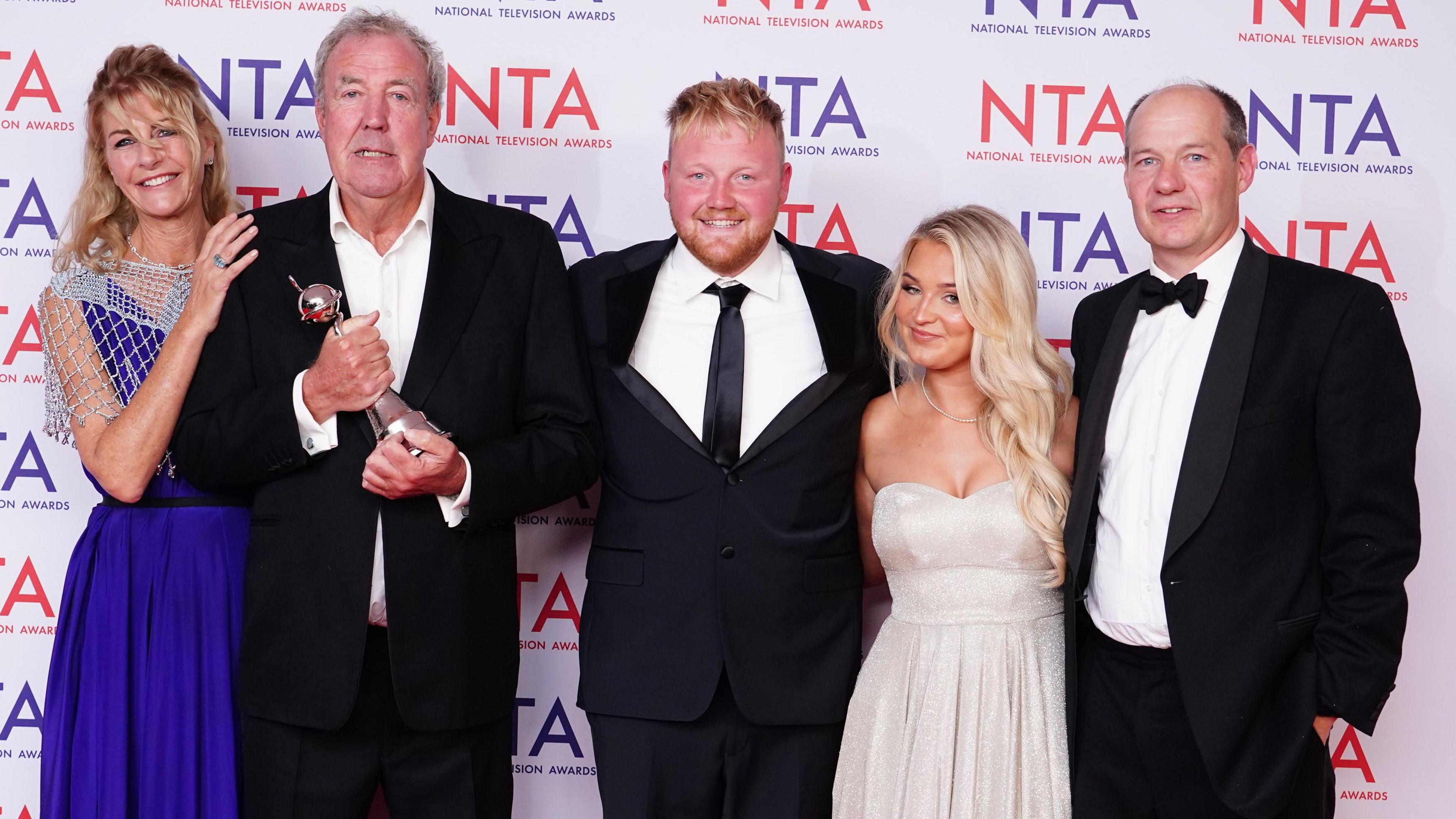 (left to right) Lisa Hogan, Jeremy Clarkson, Kaleb Cooper, Harriett Cowan and Charlie Ireland in the press room after winning the Factual Entertainment Award for Clarkson's Farm at the National Television Awards at the O2 Arena, London.