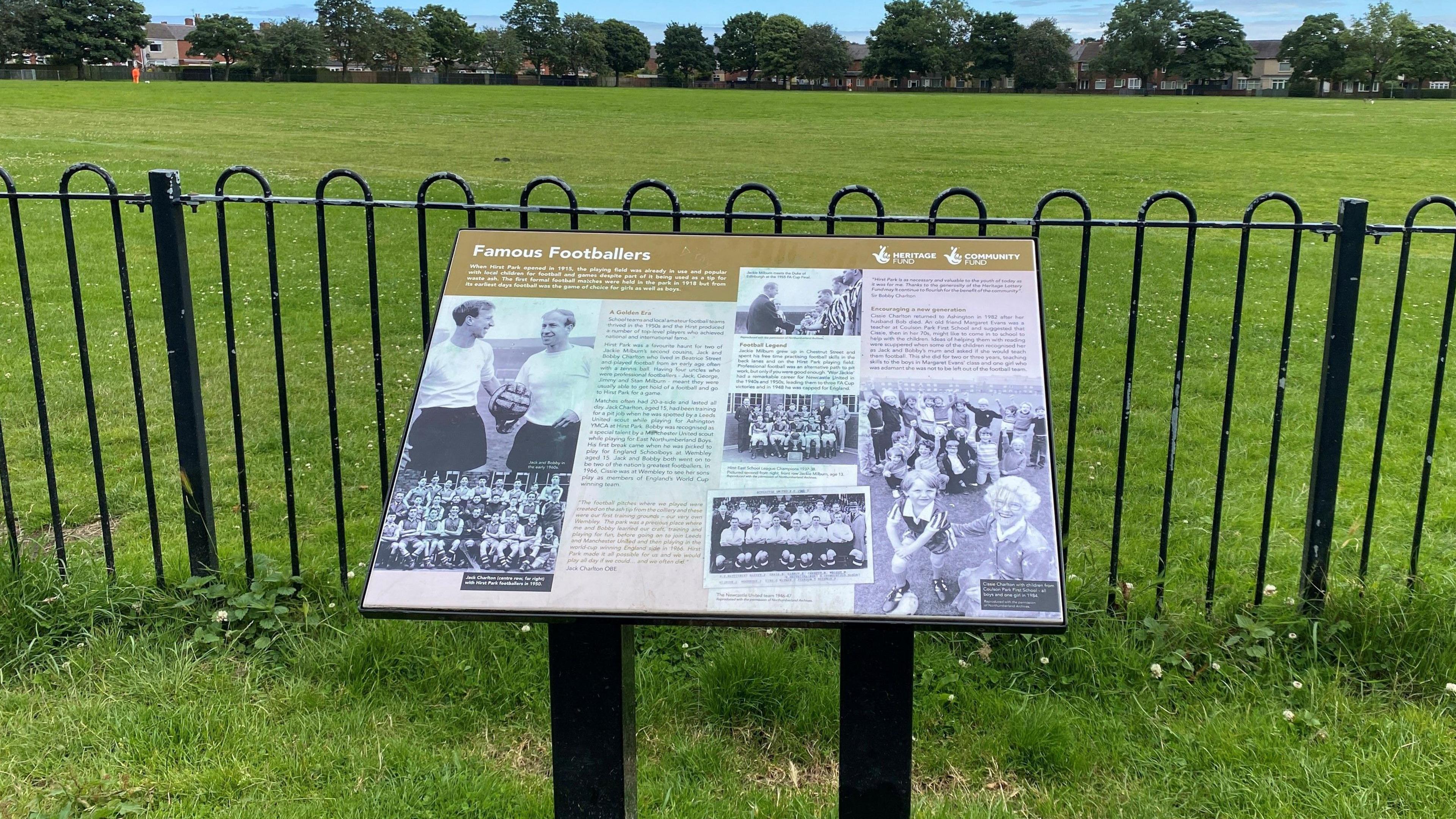 A playing field describing the career of the Charlton brothers with a playing field in the background 