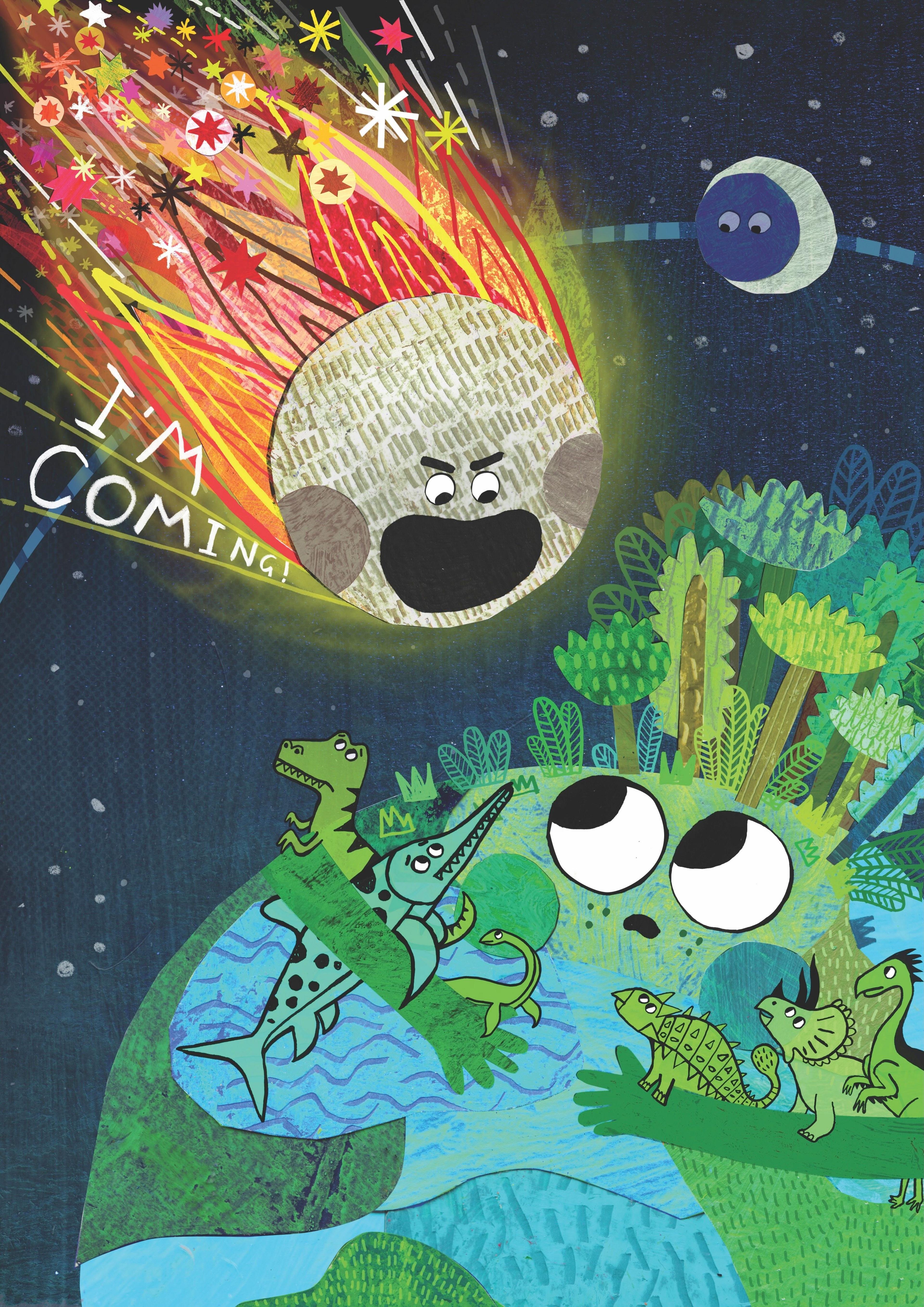 a cartoon of a comet heading towards Earth