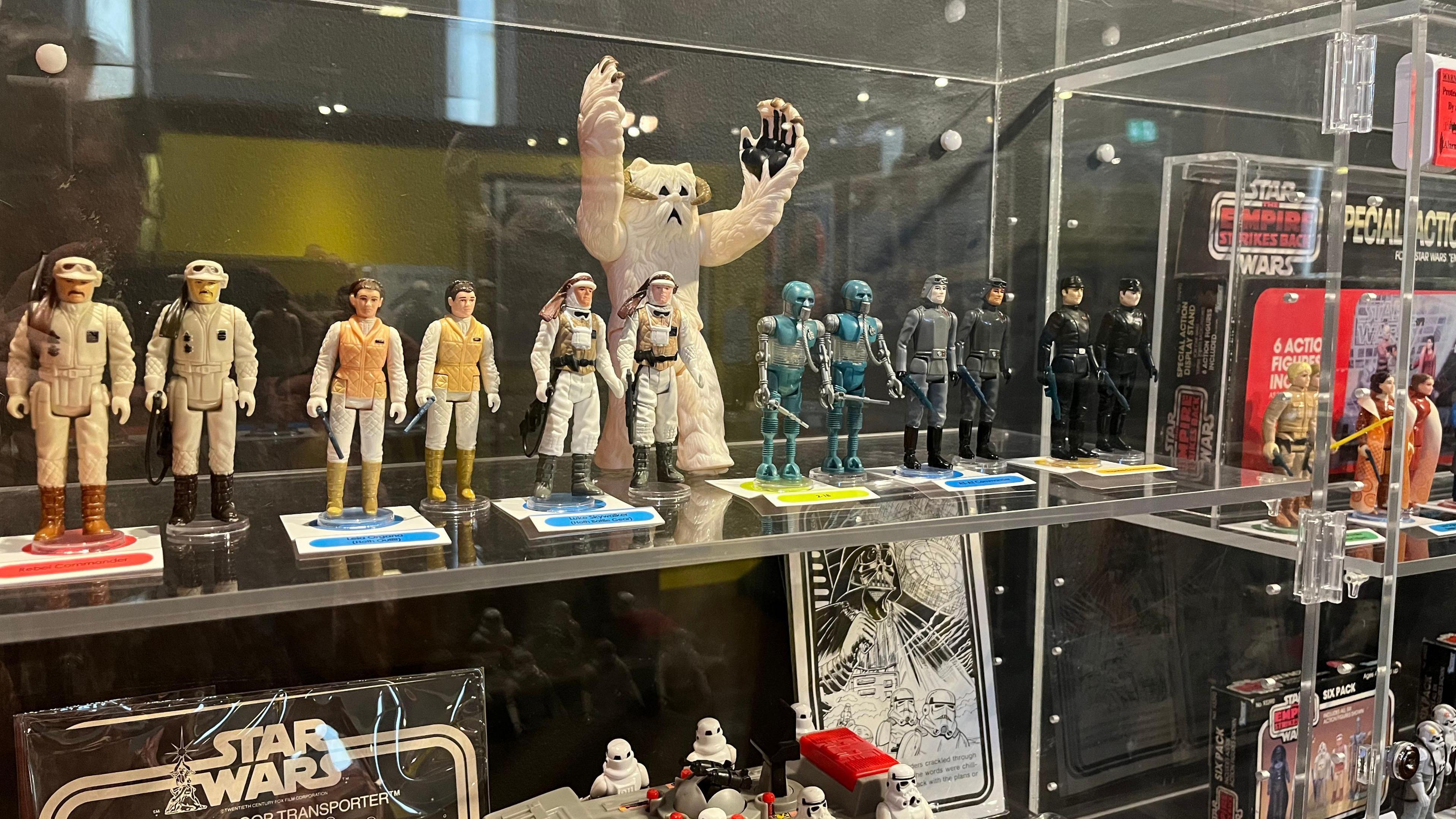 A museum case containing lots of small figures of Star Wars characters on show at Lynn Museum.