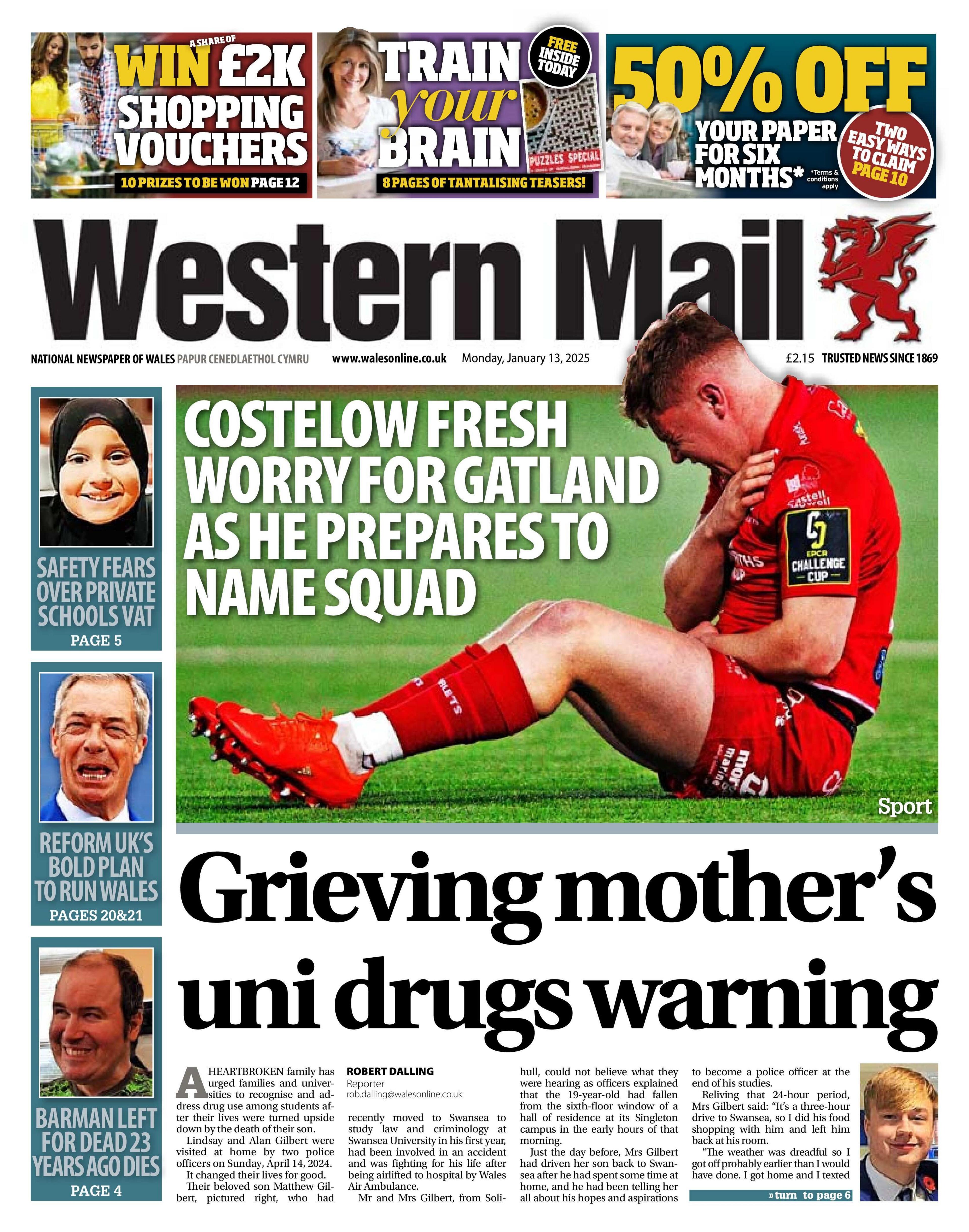 The front page of the Western Mail