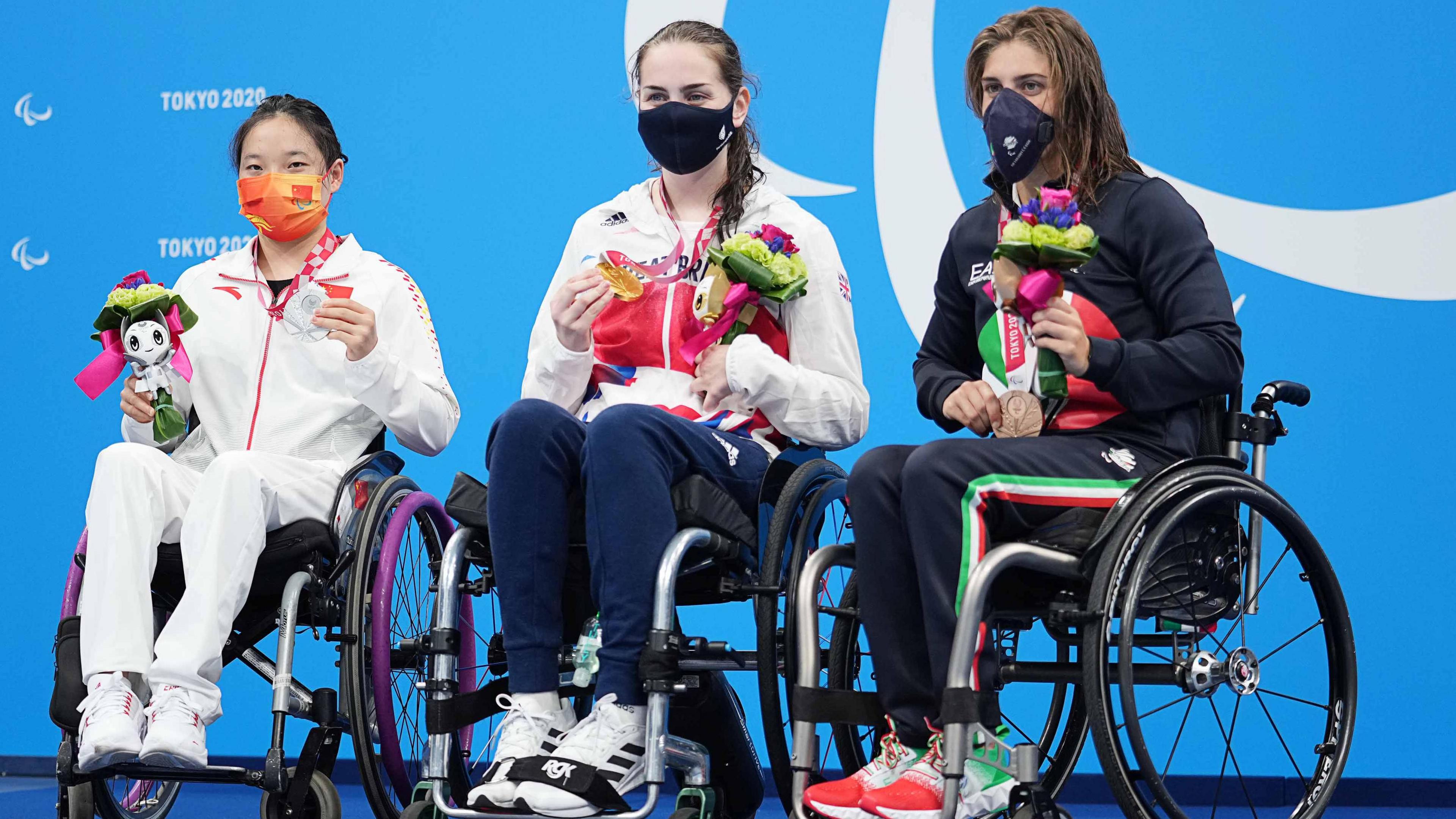 Tully Kearney won gold, ahead of Chinese silver medalist Zhang Li and Italy's Monica Boggioni in the women's 100m freestyle behind closed doors in Covid-hit Tokyo in August 2021