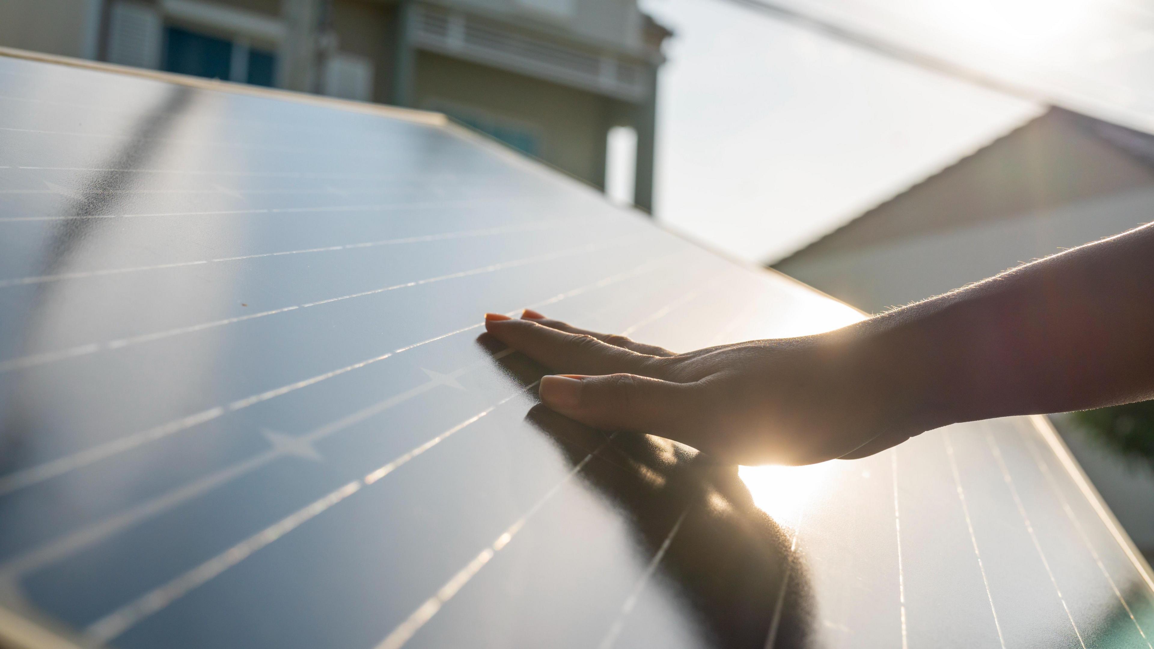 A solar panel fitted to a domestic dwelling.