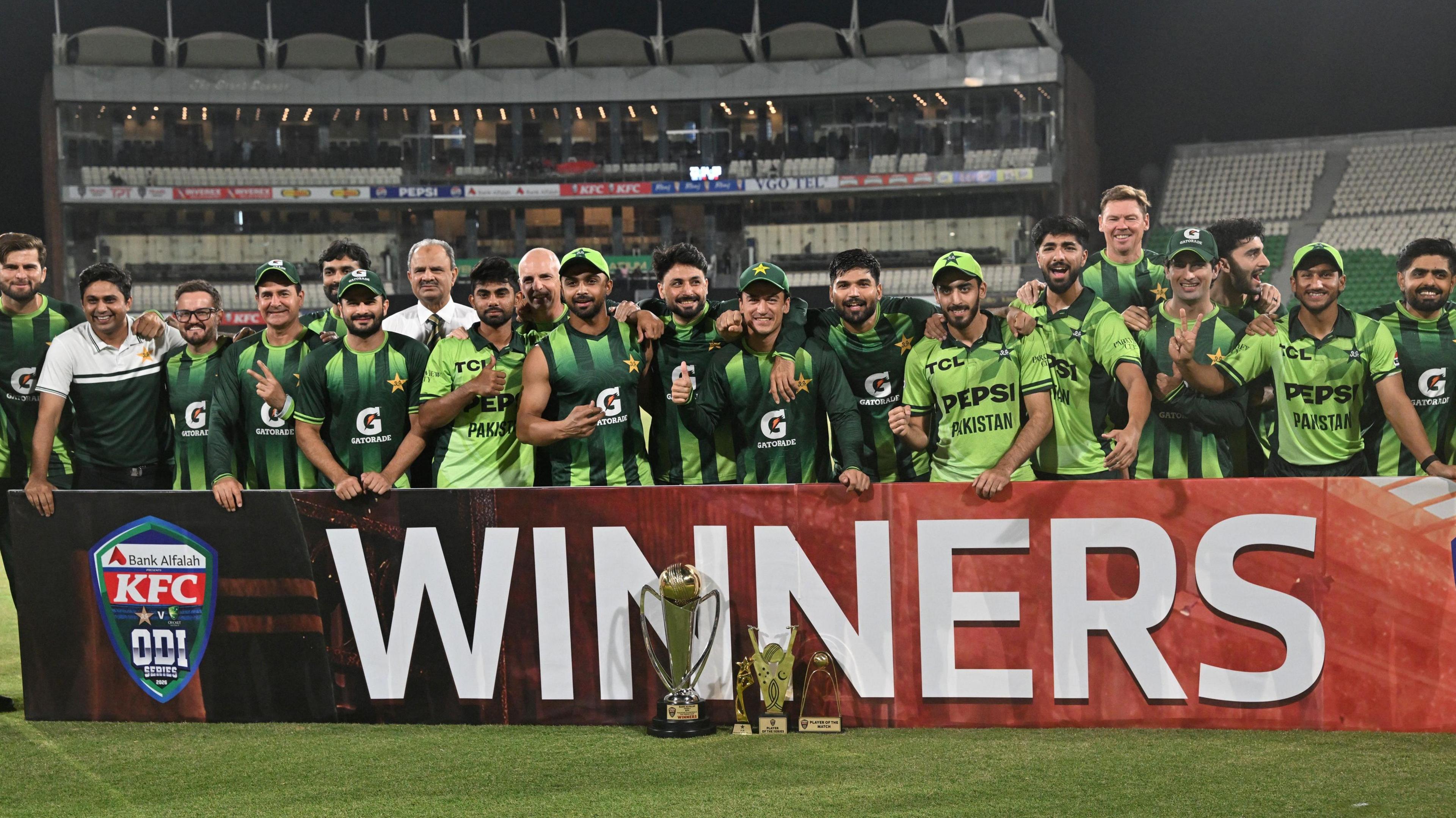 Pakistan with the ODI series trophy