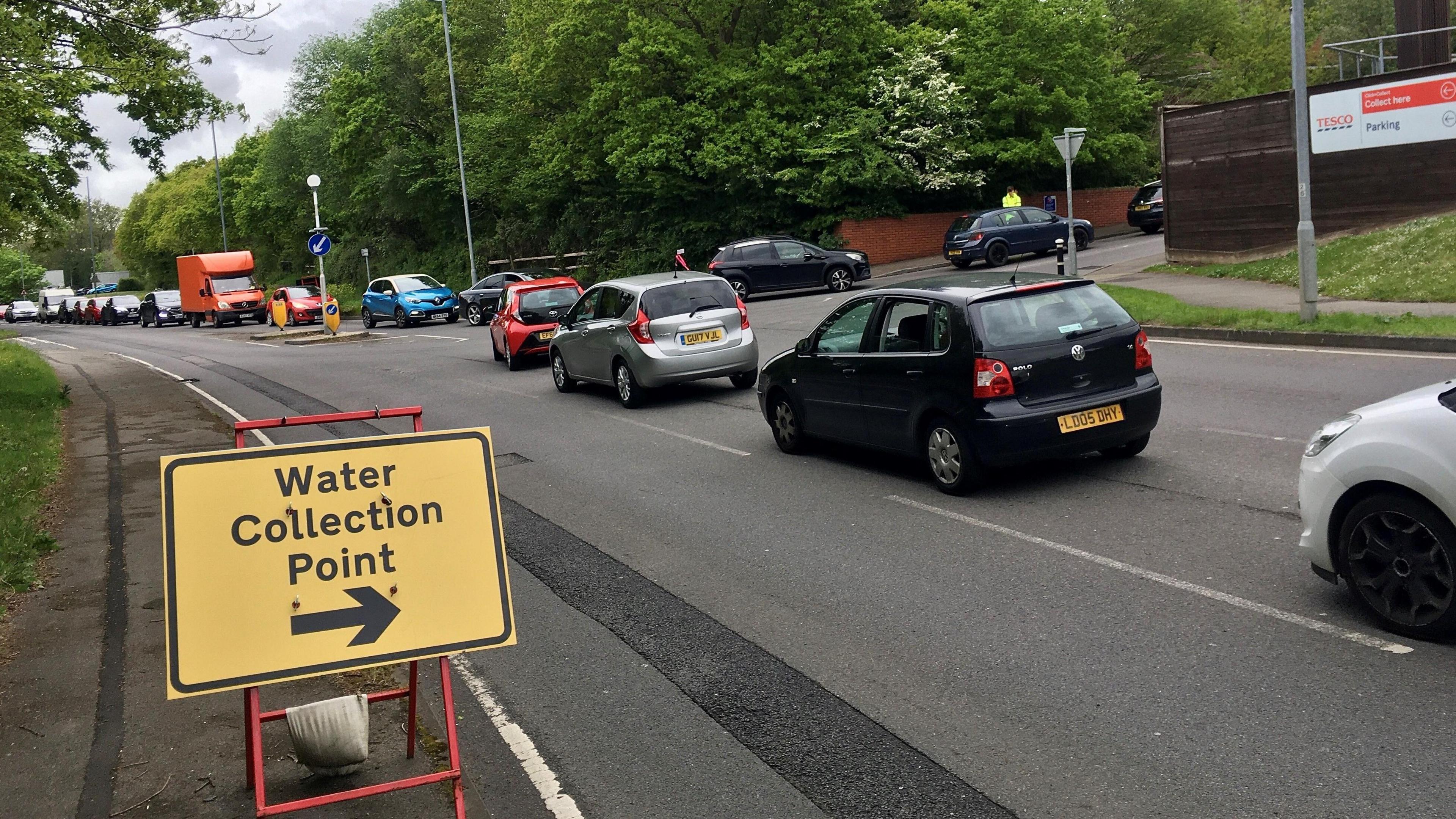 Cars queuing outside Tesco in St Leonards on Friday morning