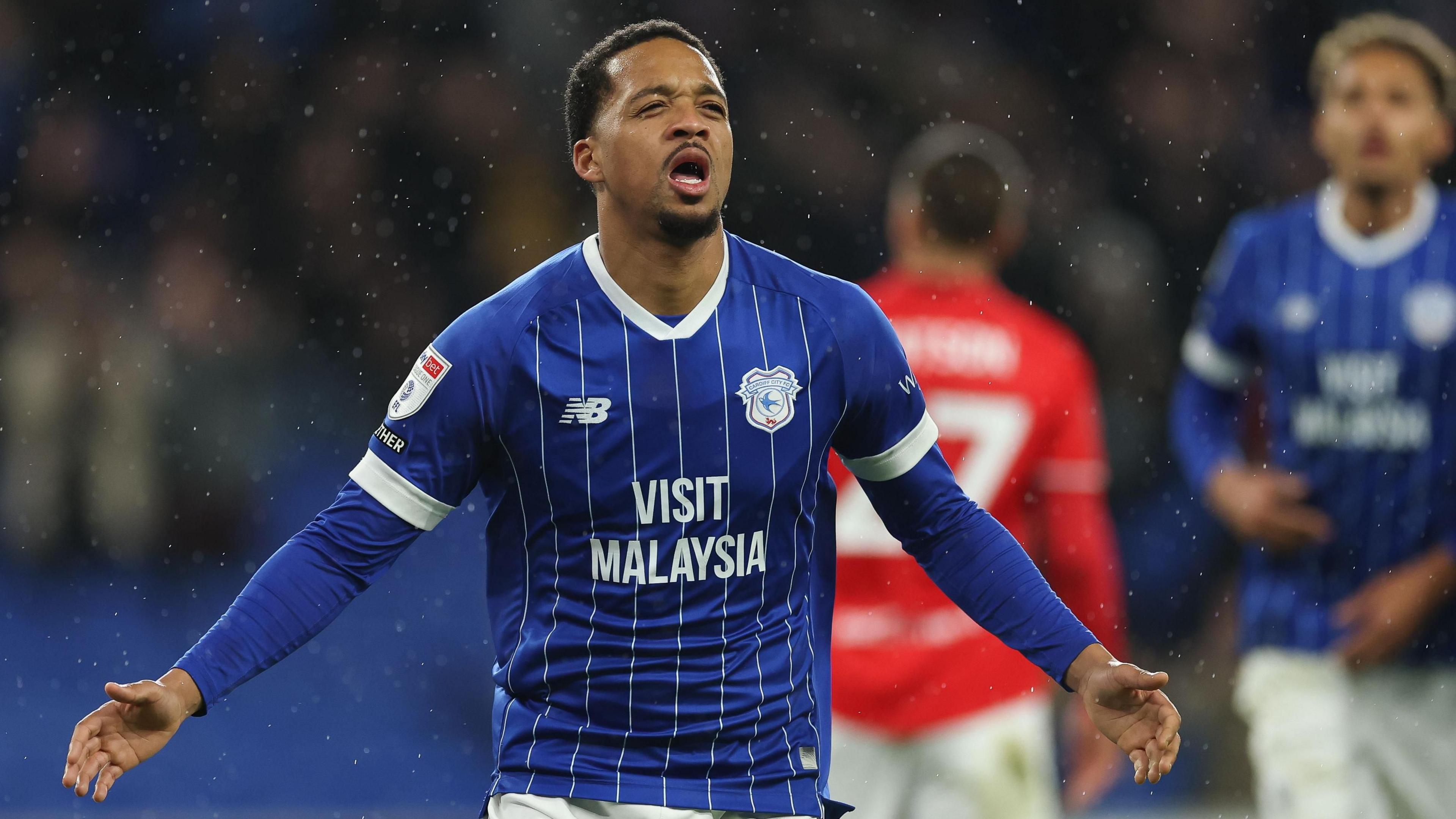 Chris Willock celebrates scoring Cardiff's second goal against Barnsley