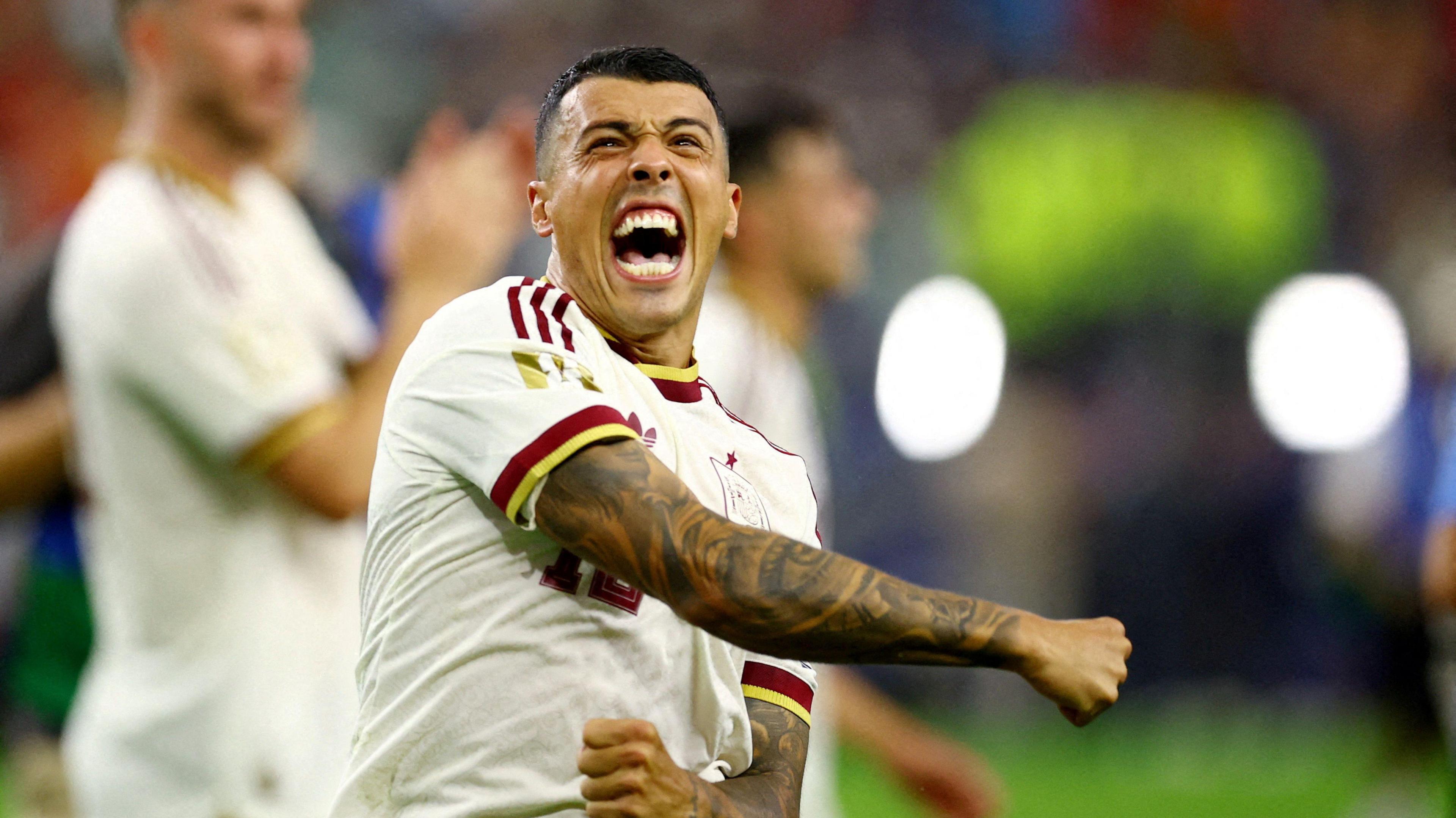 Pedro Porro celebrates after match
