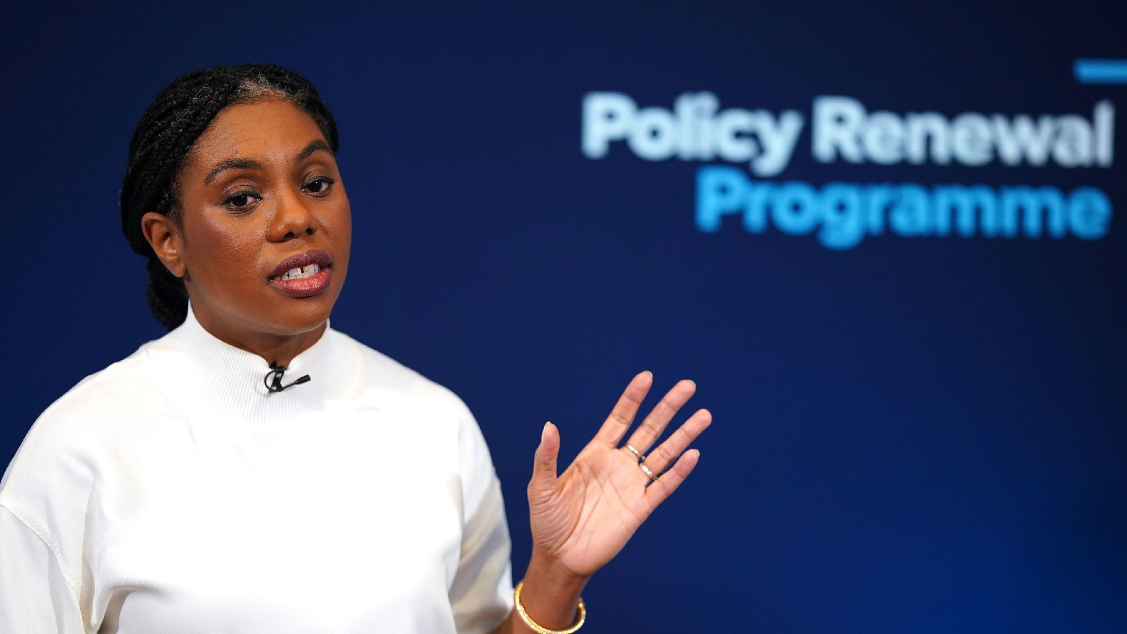 Conservative Party leader Kemi Badenoch at the launch of a "policy renewal process", led by shadow cabinet members, aimed at formulating new policy for the Conservative Party, in central London