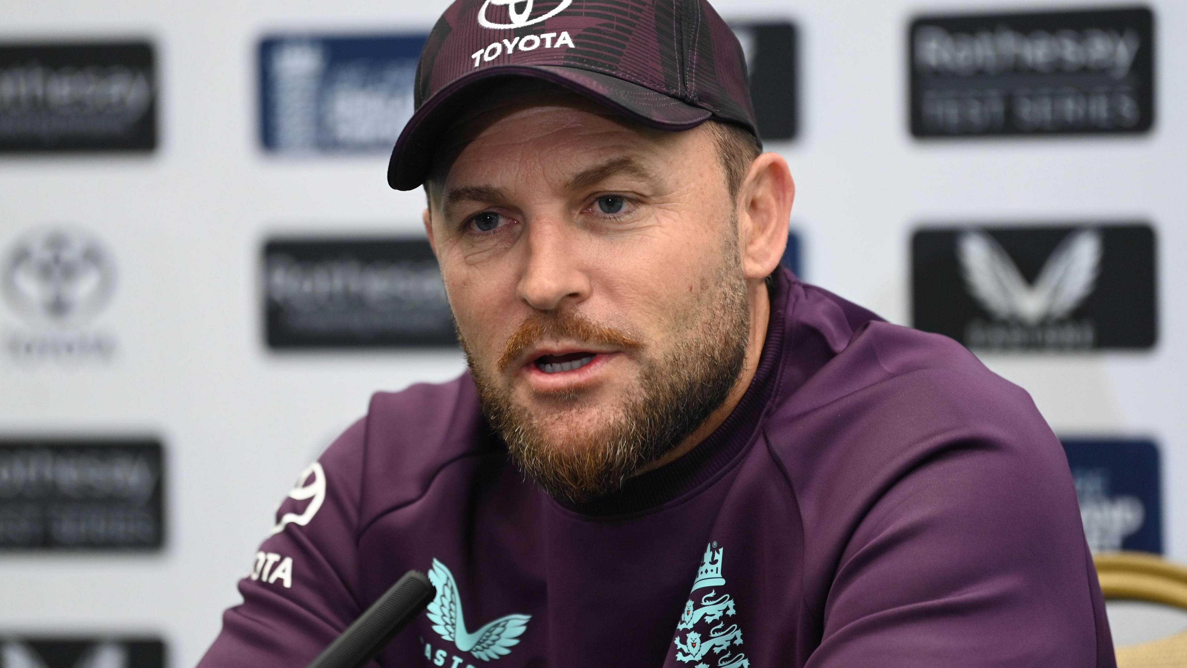 England head coach Brendon McCullum speaks at a news conference