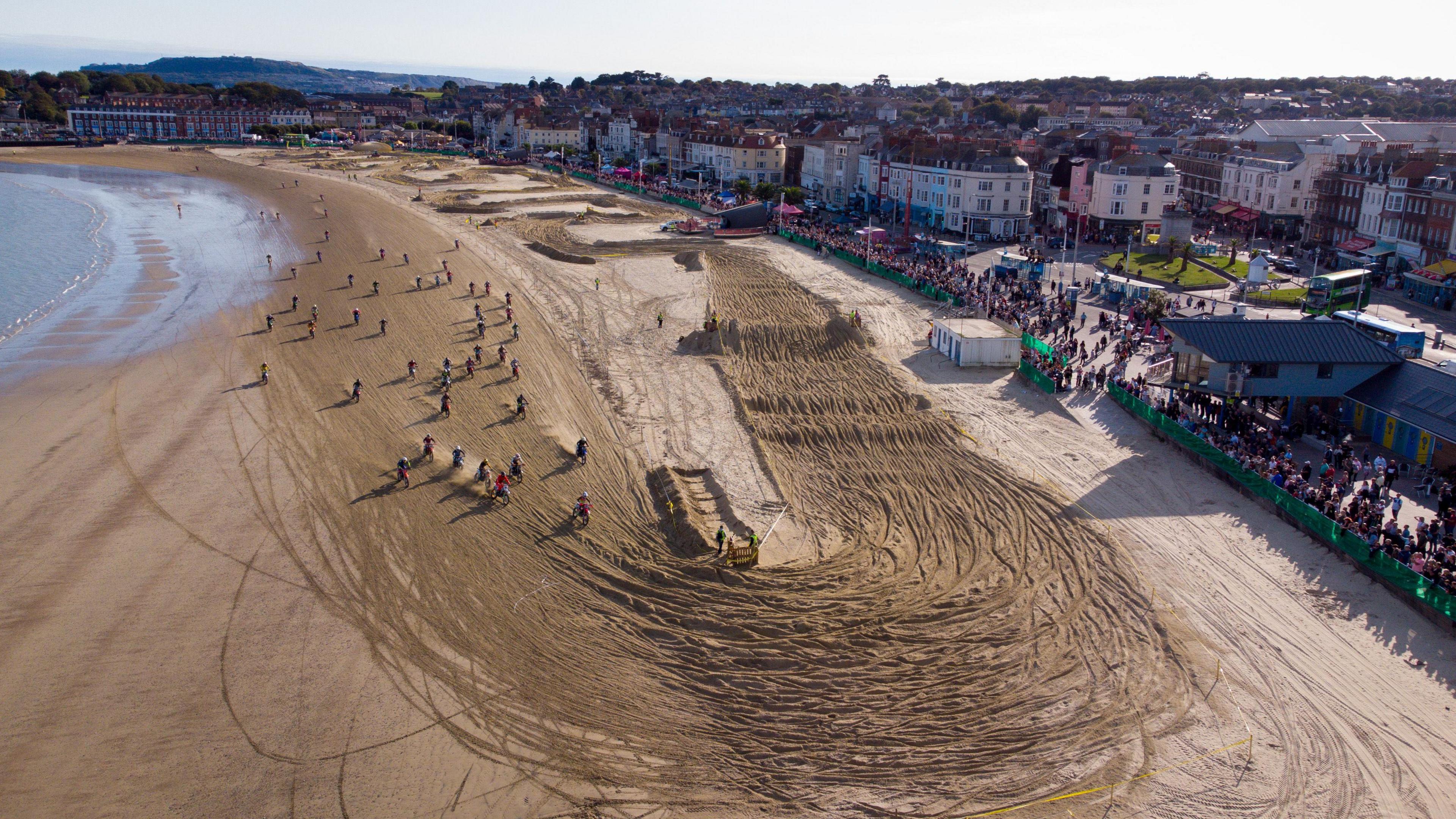 Weymouth beach carved into a motocross track.