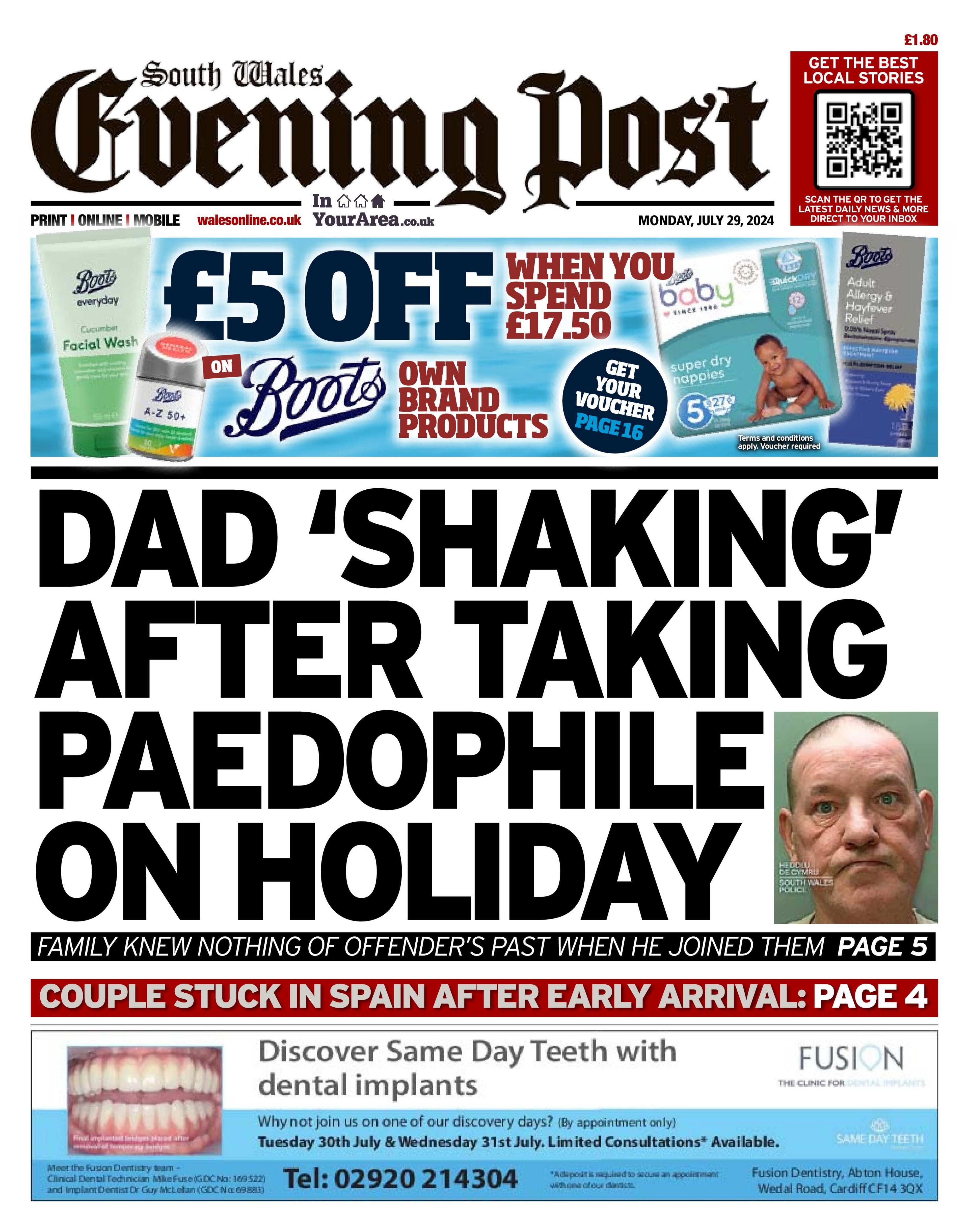 South Wales Evening Post front page