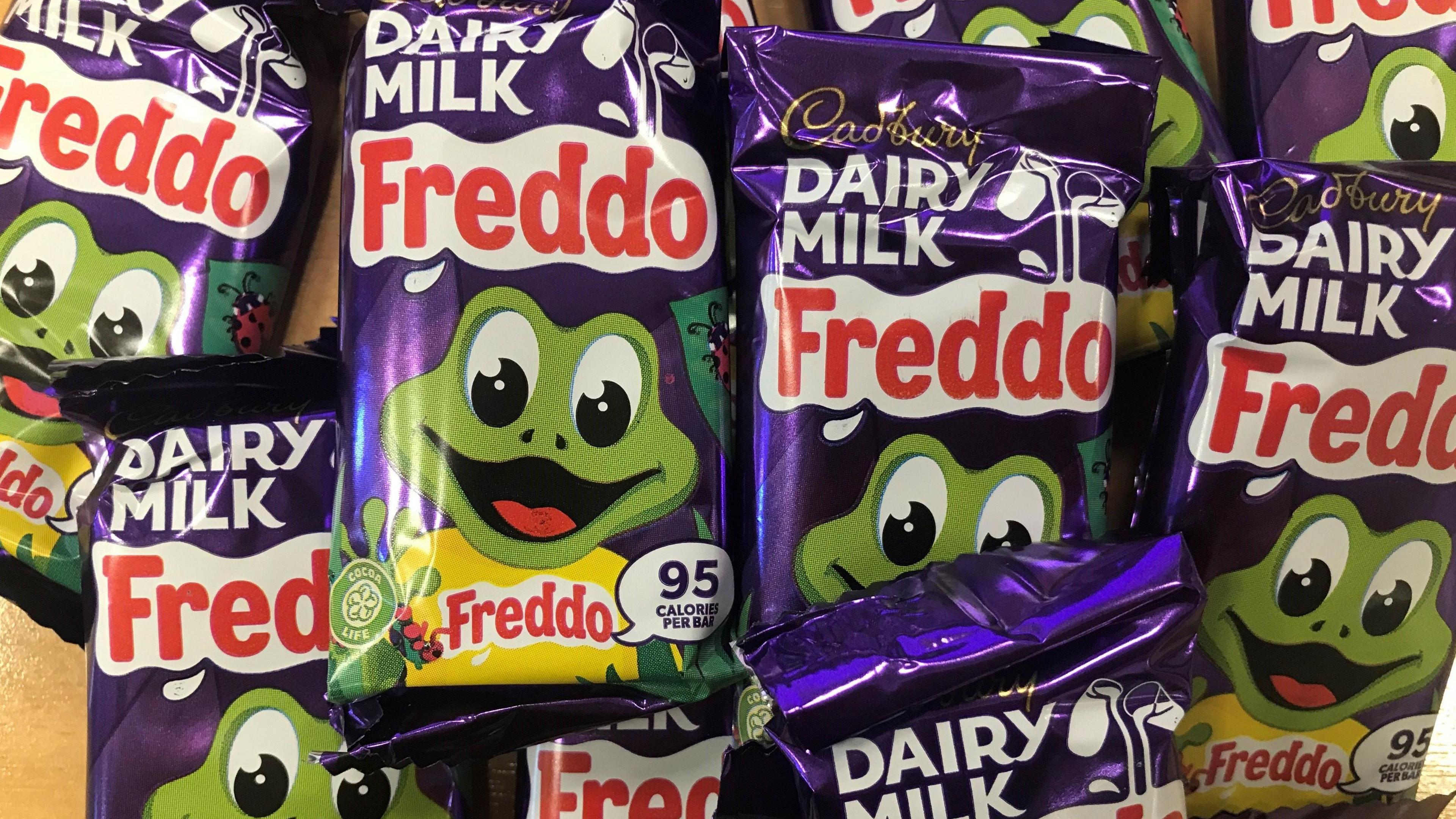 A pile of Freddo chocolate bars