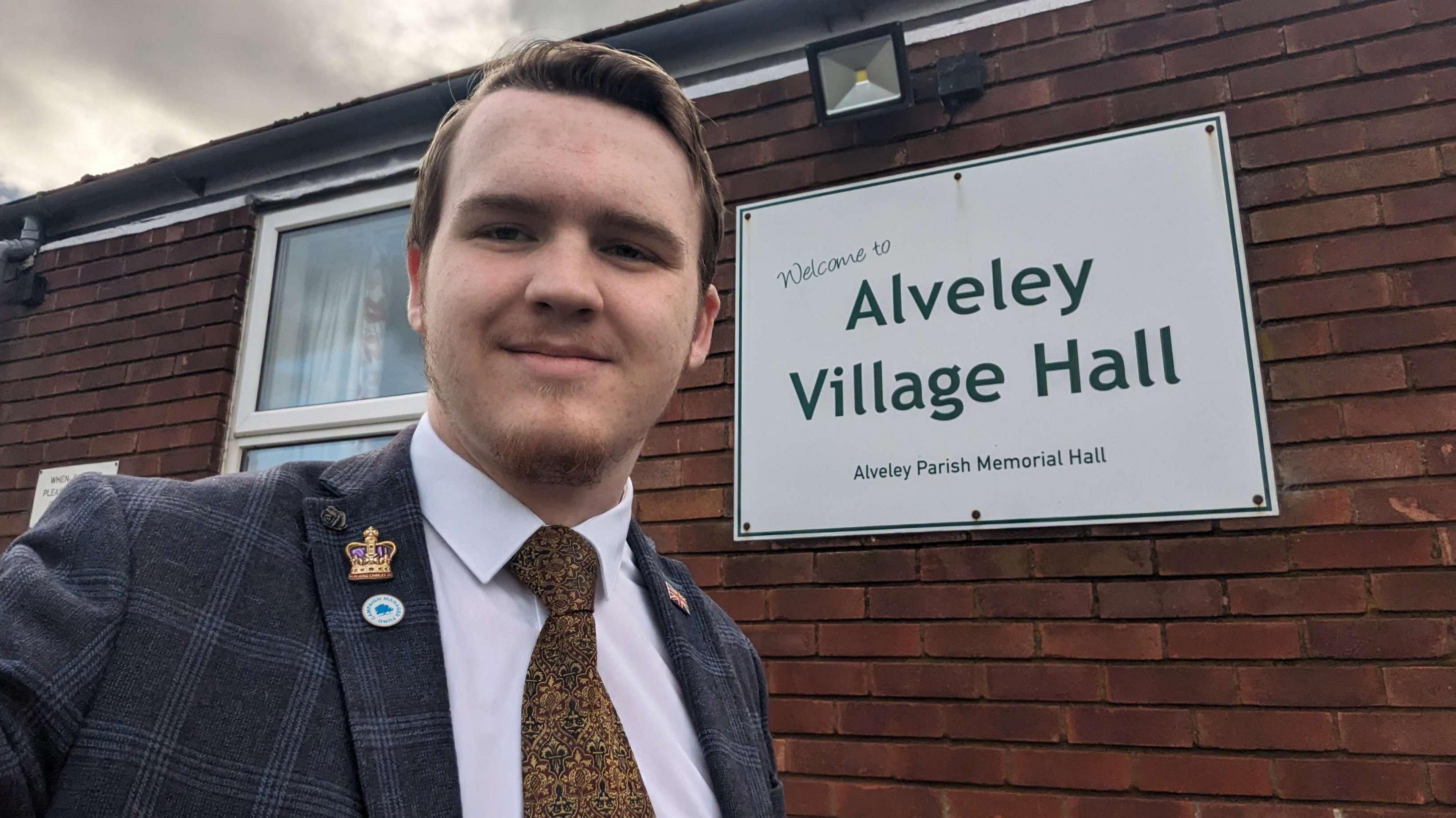 Kieran Chambers outside Alveley village hall