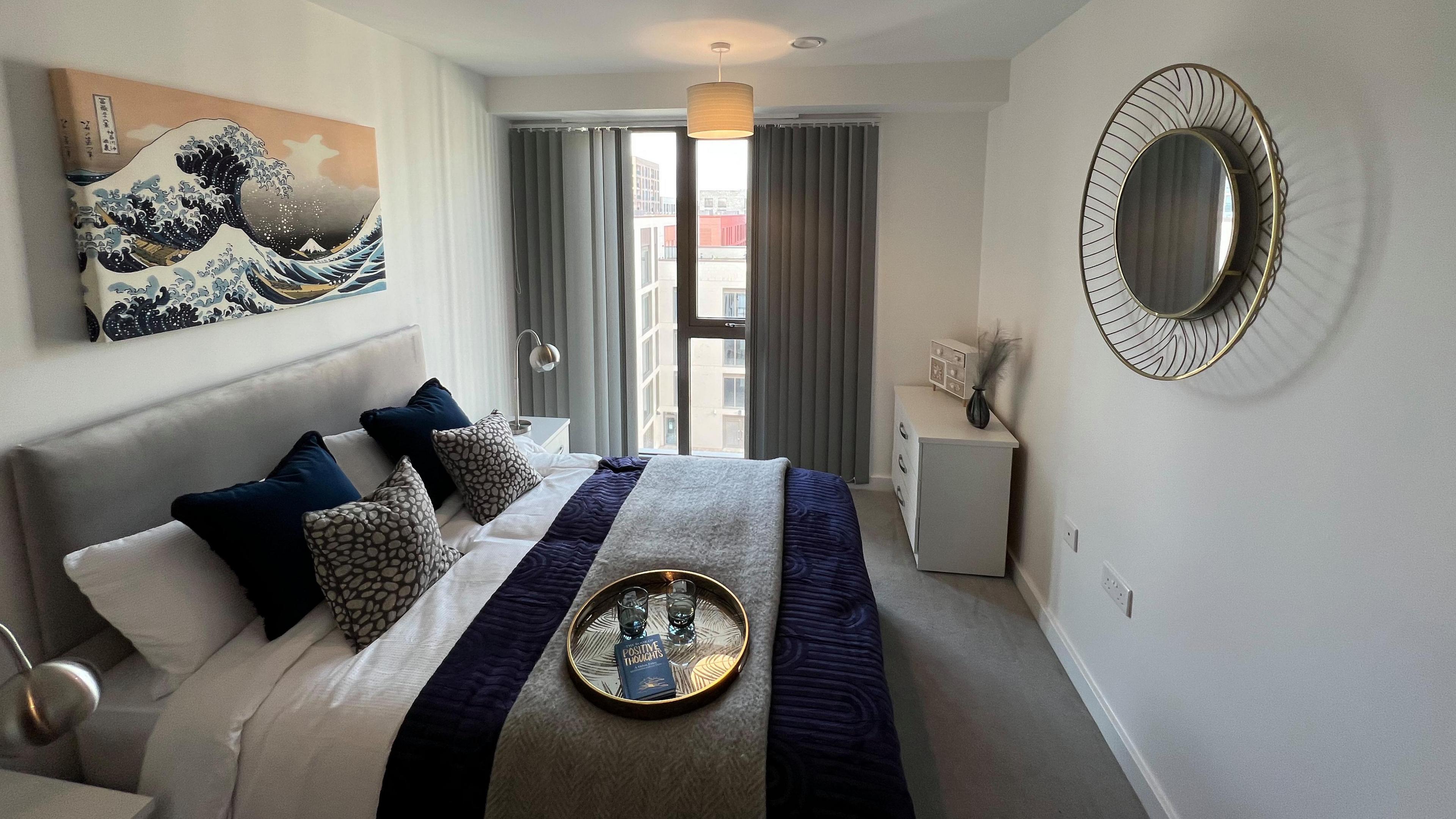 A bedroom in one of the completed flats 