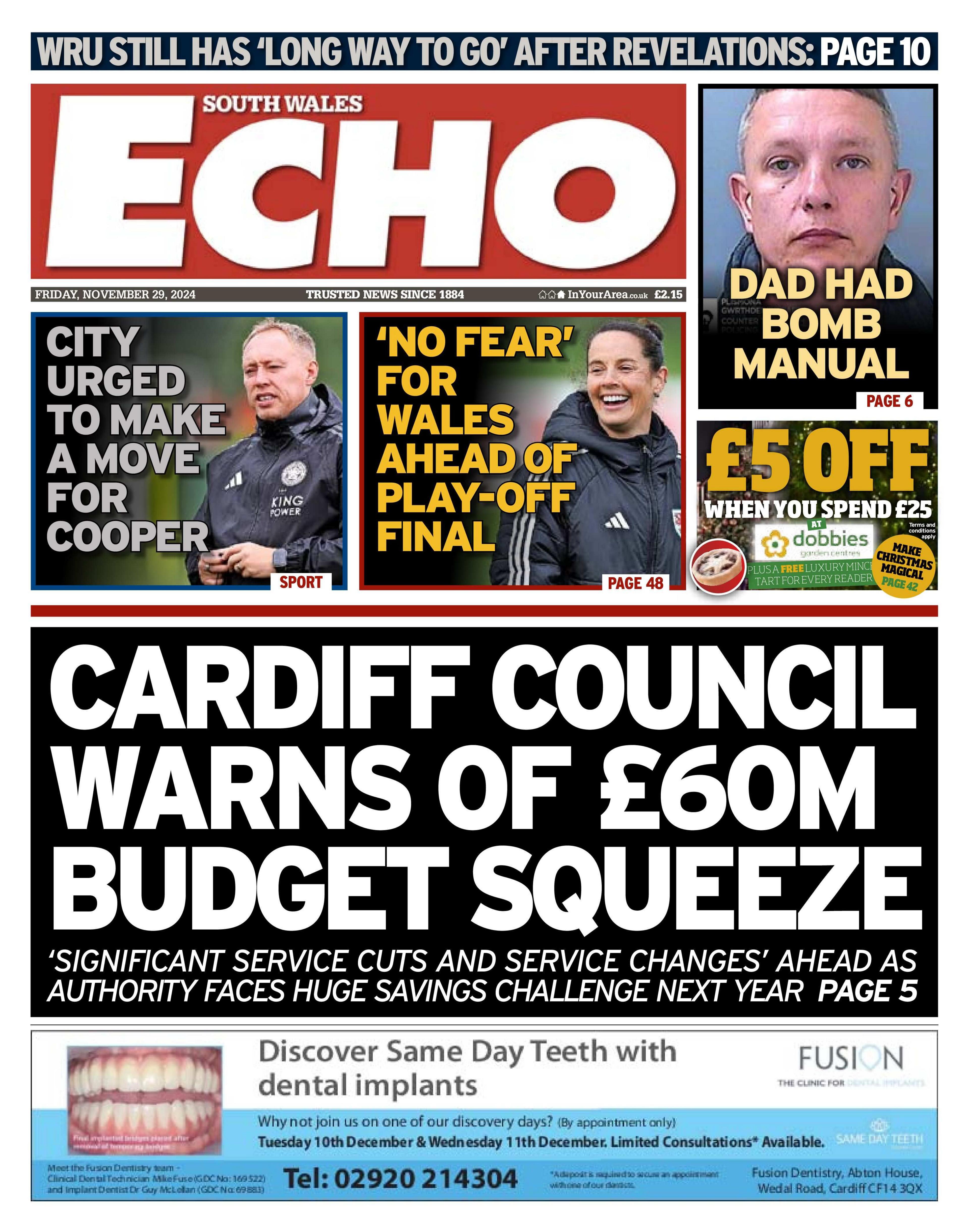 South Wales Echo front page 