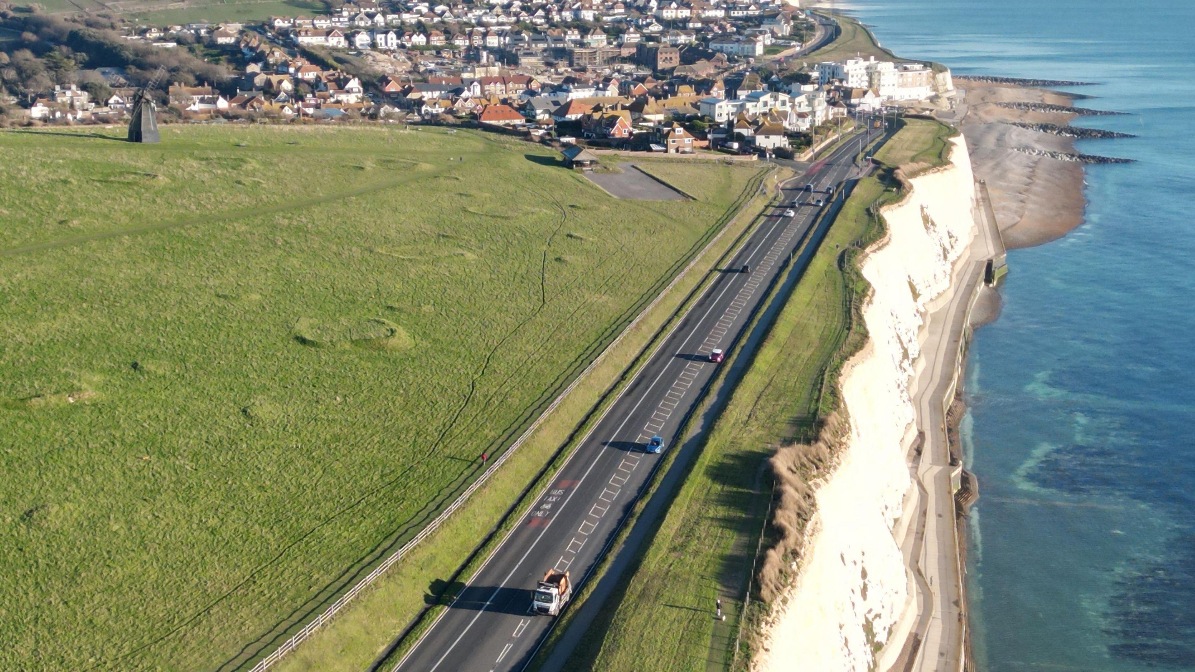 A drone image of the area above the village of Roedean near Brighton, East Sussex.