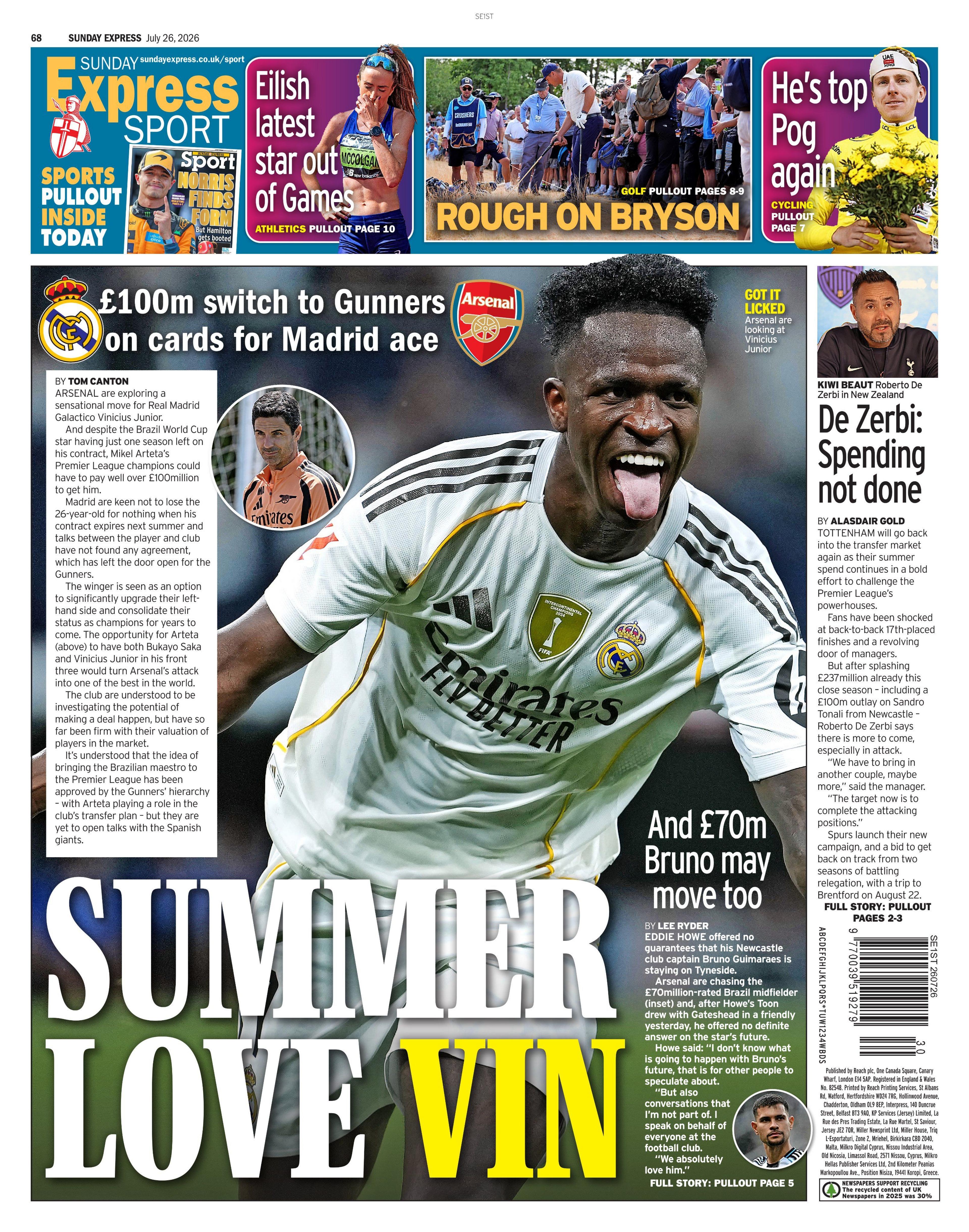 Back page of the Sunday Express on 26 July 2026