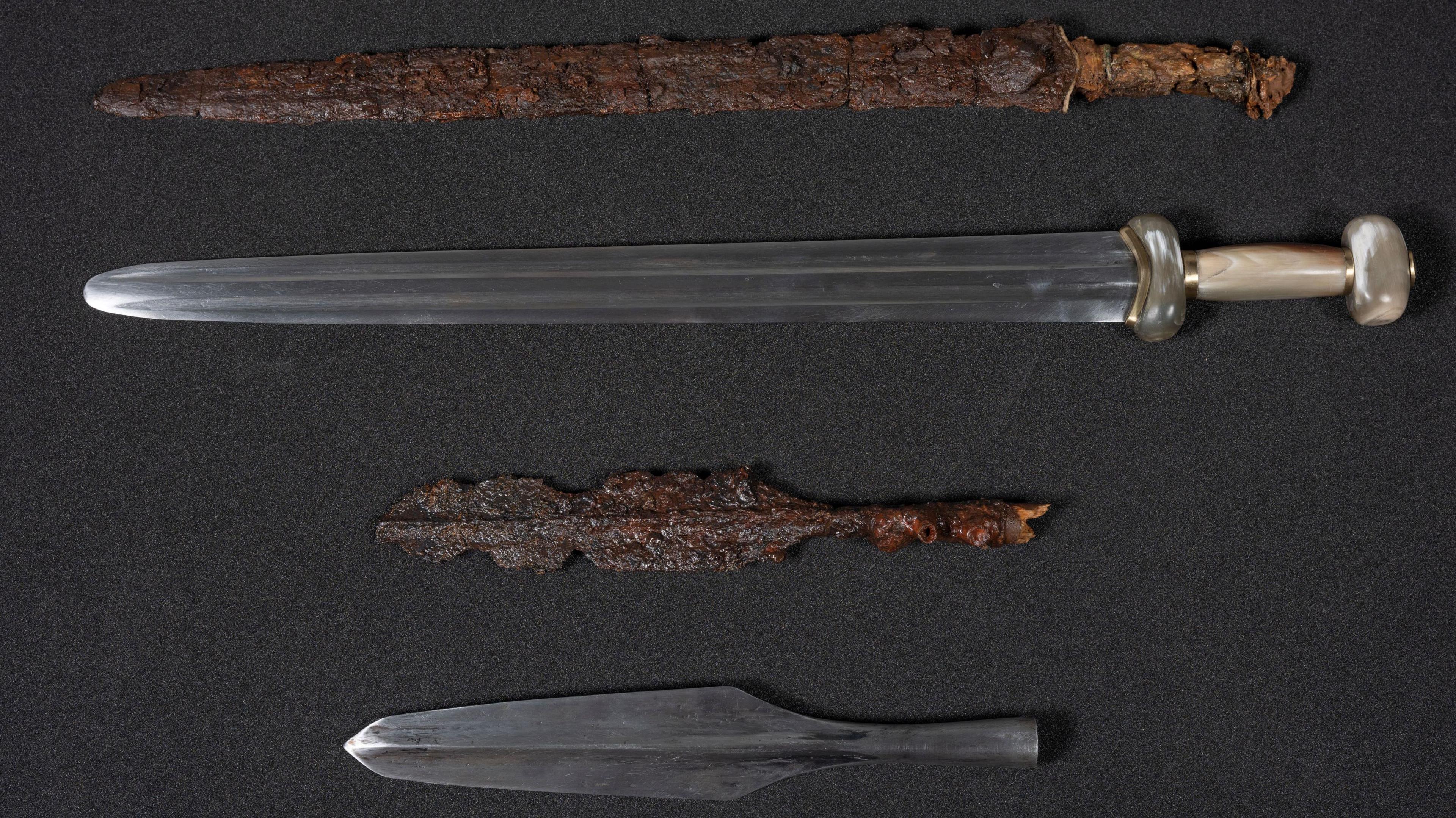 Iron age swords alongside replicas