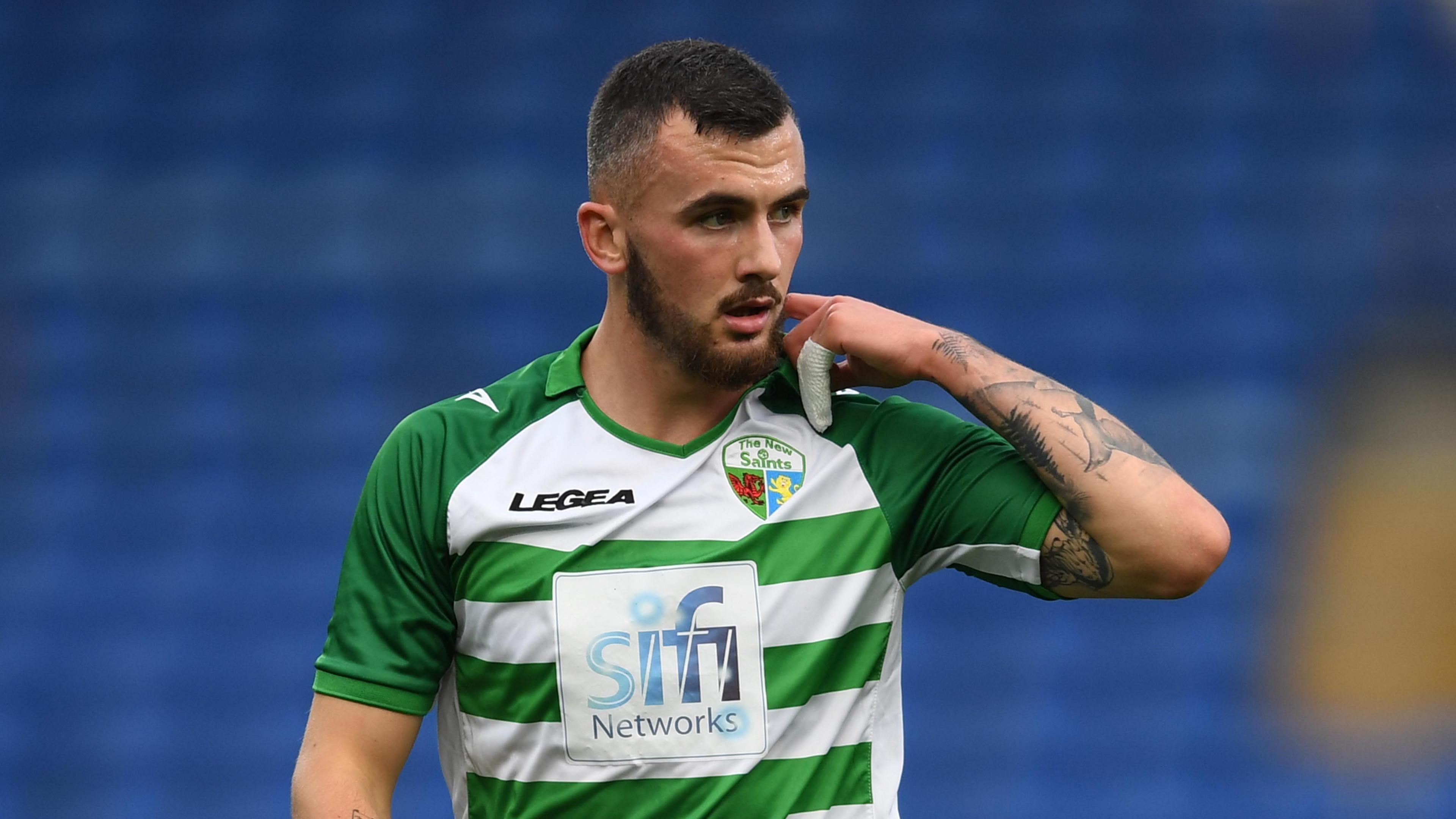 Midfielder Leo Smith during TNS' friendly against Cardiff City in 2021.