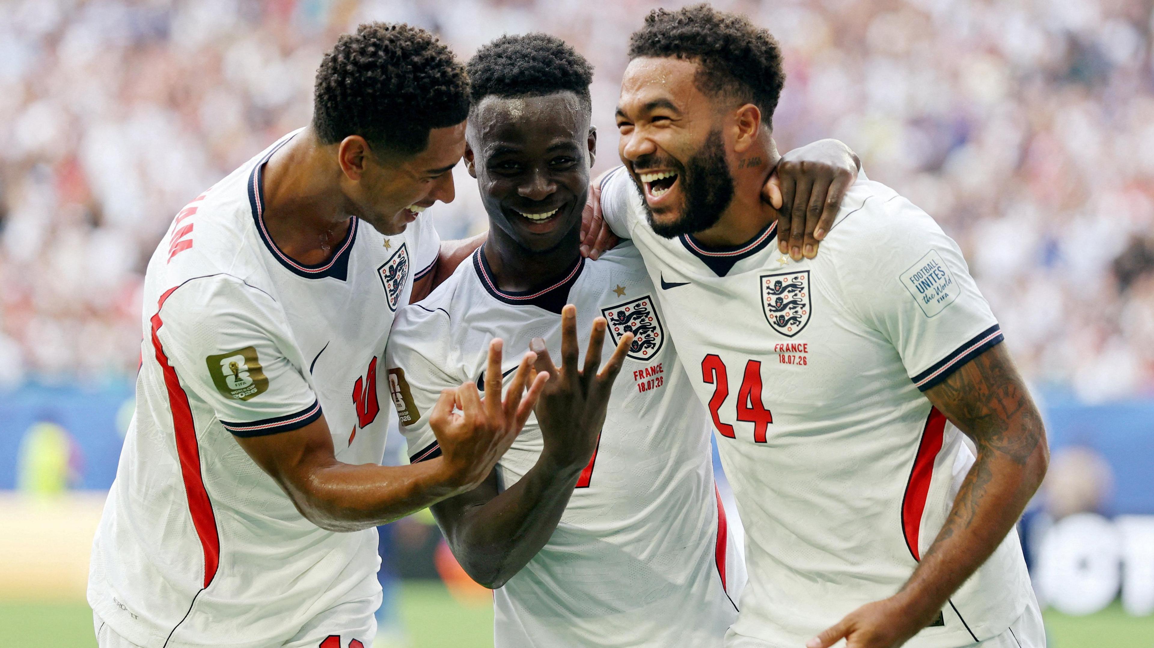 Jude Bellingham, Bakayao Saka and Reece James count the goals