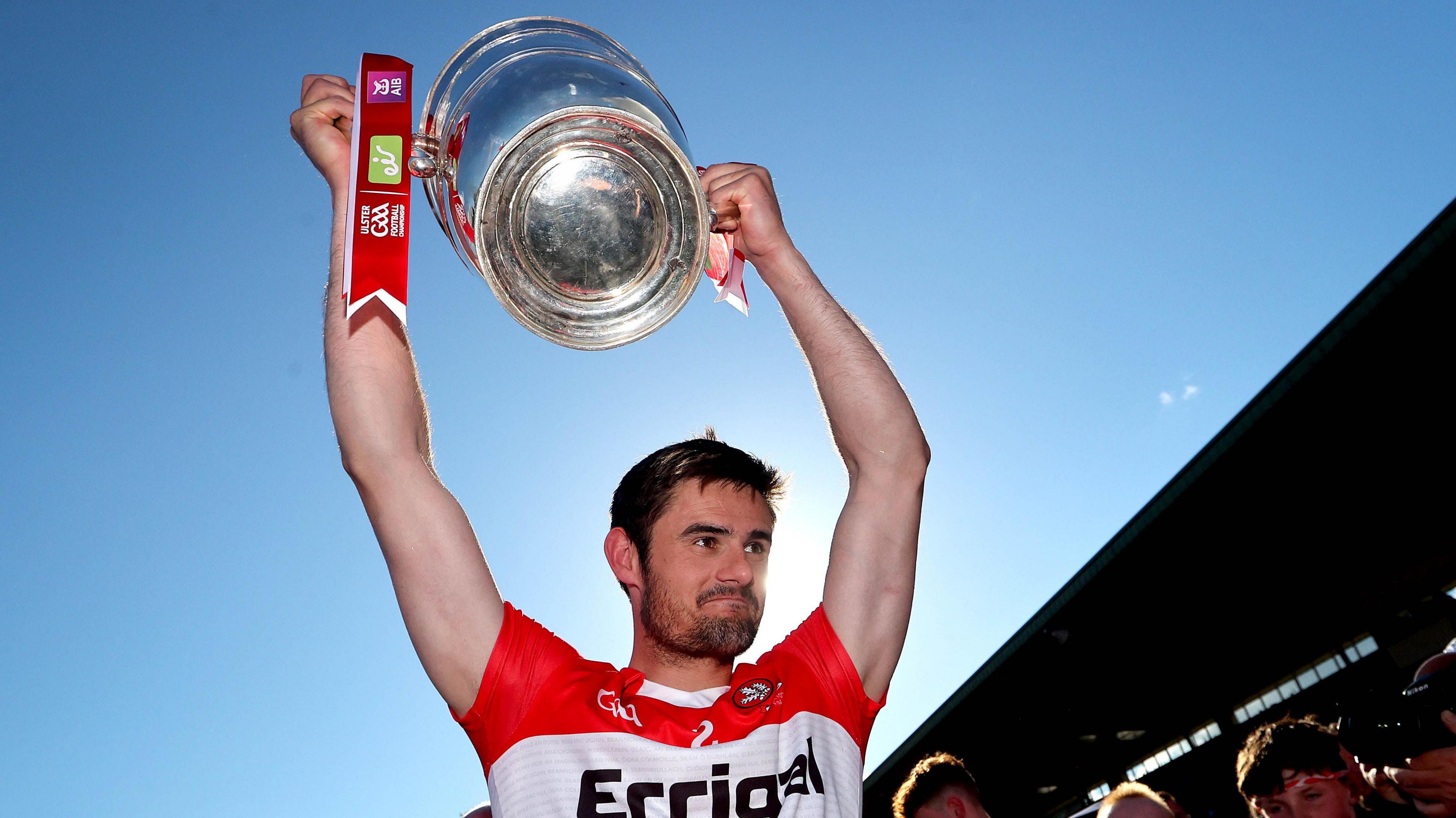 Chrissy McKaigue with the Anglo Celt cup as Derry captain back in 2023.