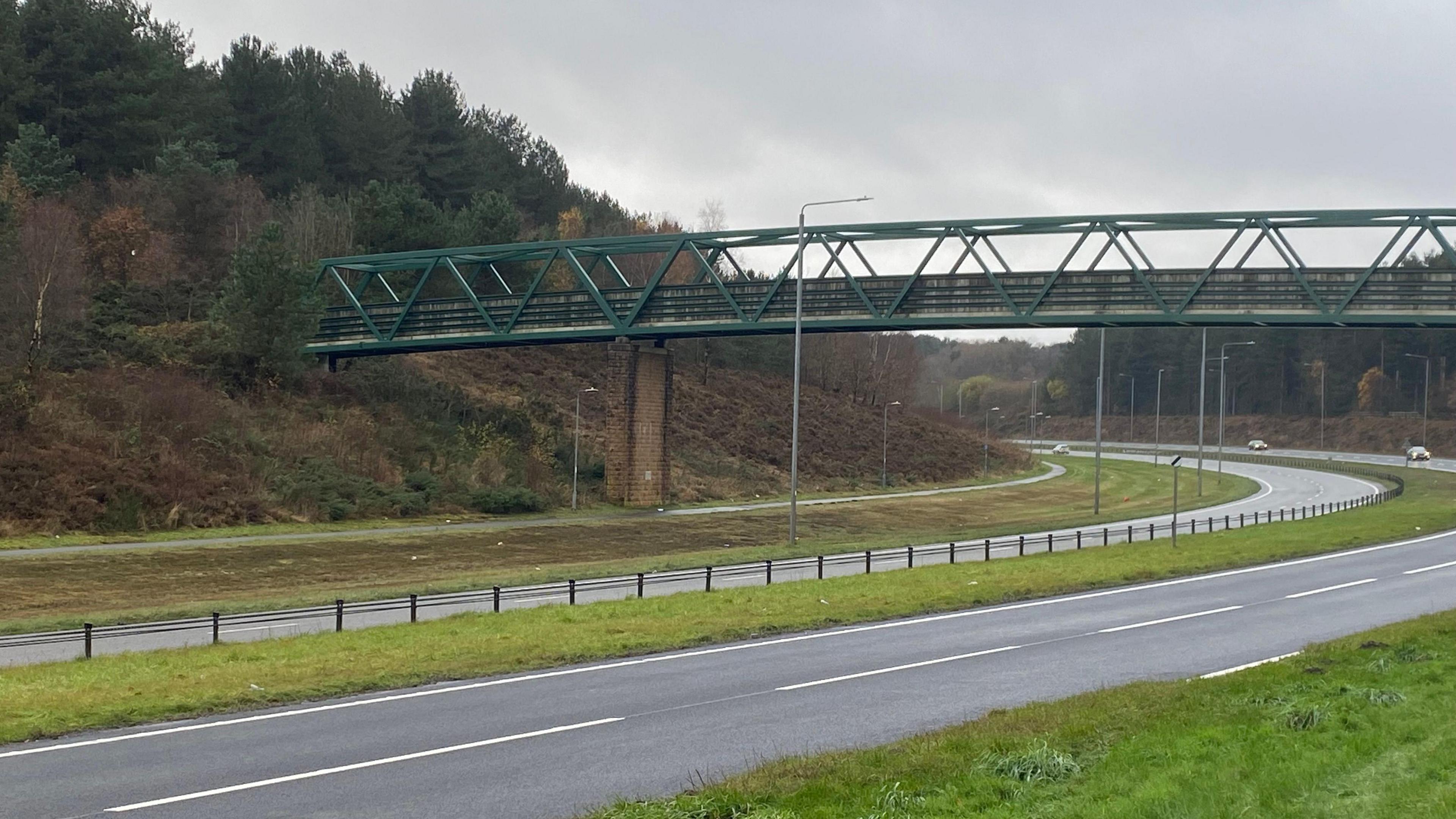 A general view of a footbridge across the A617 in Rainworth, Nottinghamshire